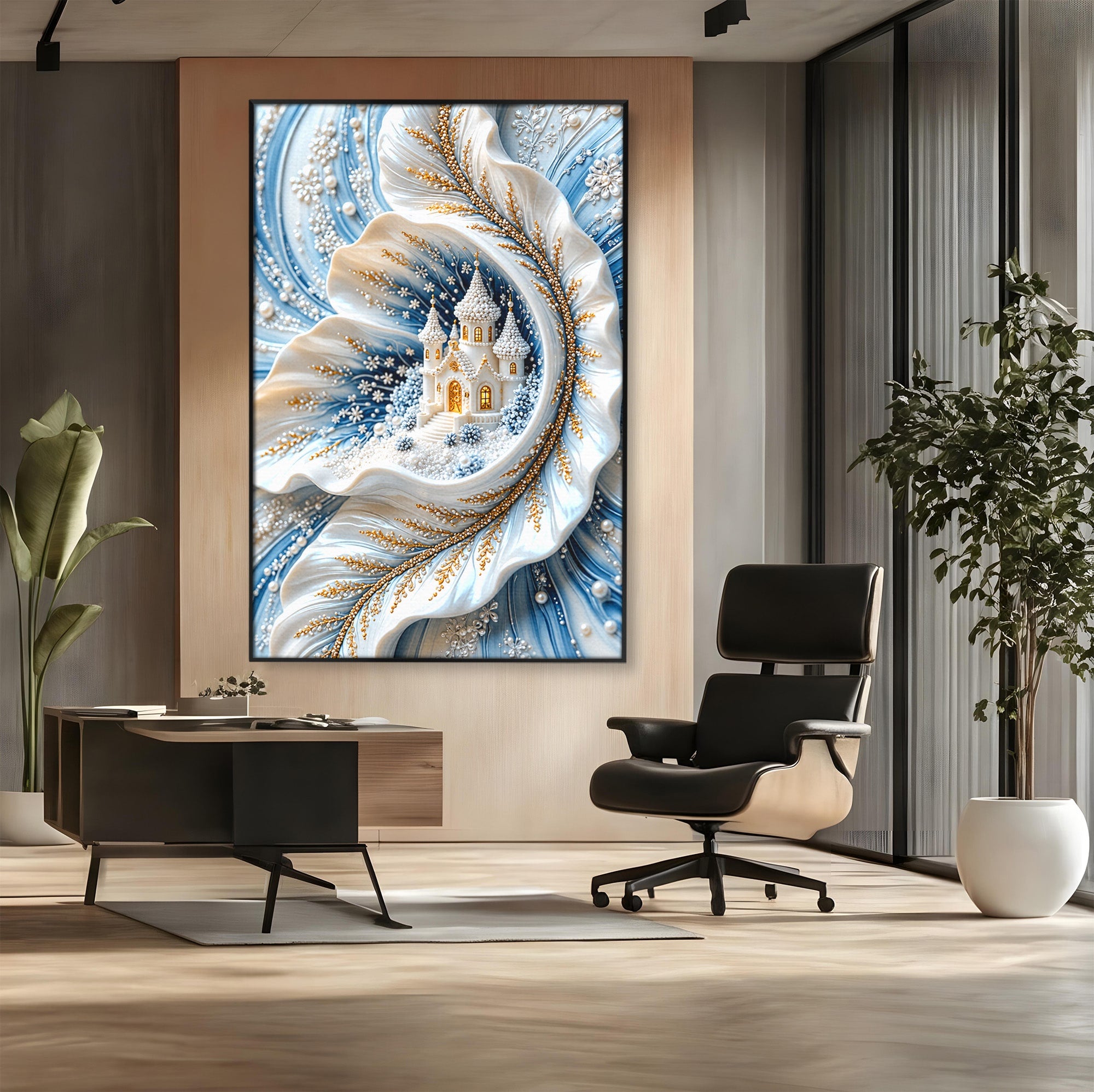 Tablou Canvas Premium LuxCanva® U1191, Castel De Gheata, Iarna, Mistic, Dormitor, Castel, Gheata, Culori Vibrante