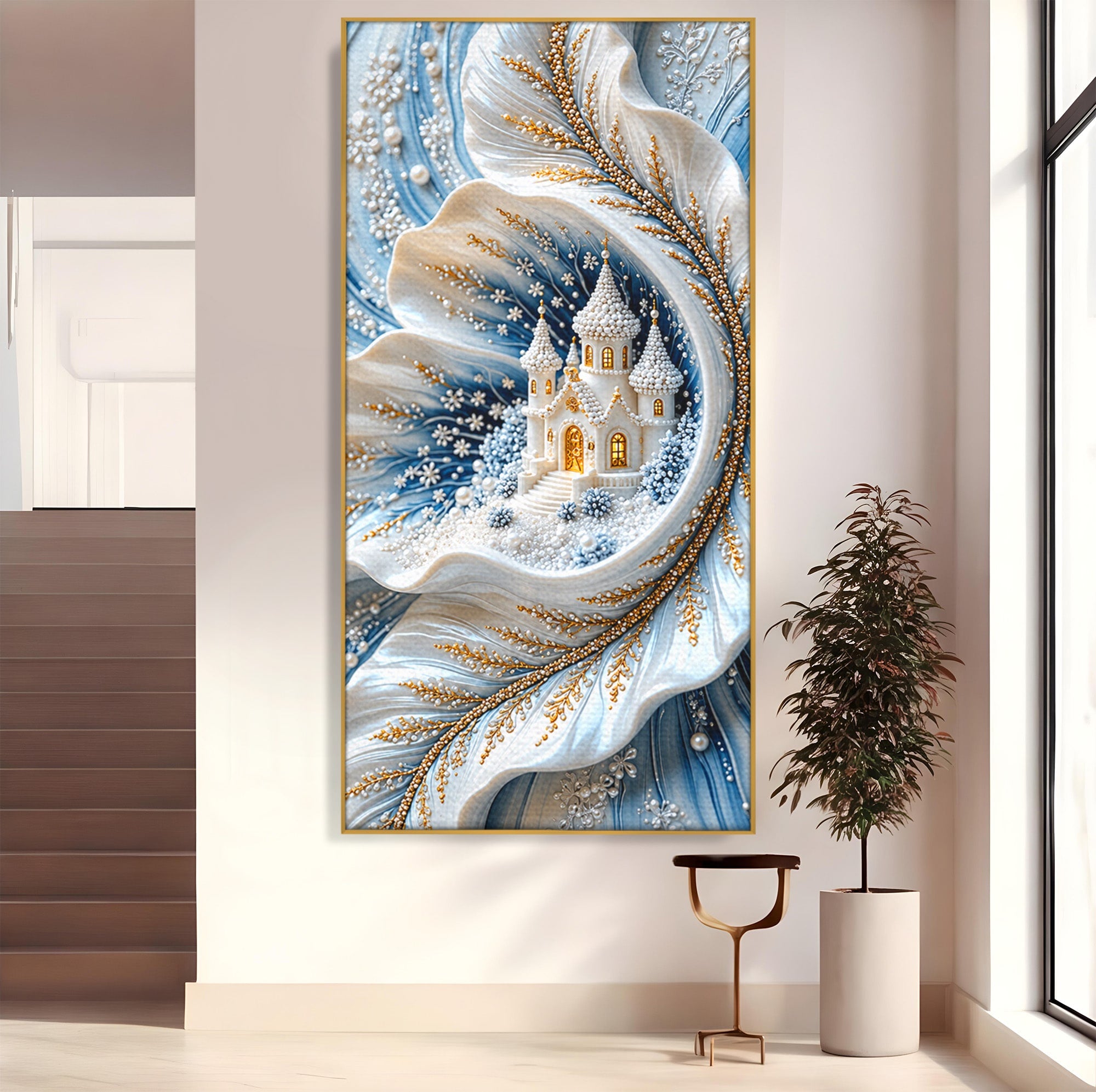 Tablou Canvas Premium LuxCanva® U1191, Castel De Gheata, Iarna, Mistic, Dormitor, Castel, Gheata, Culori Vibrante