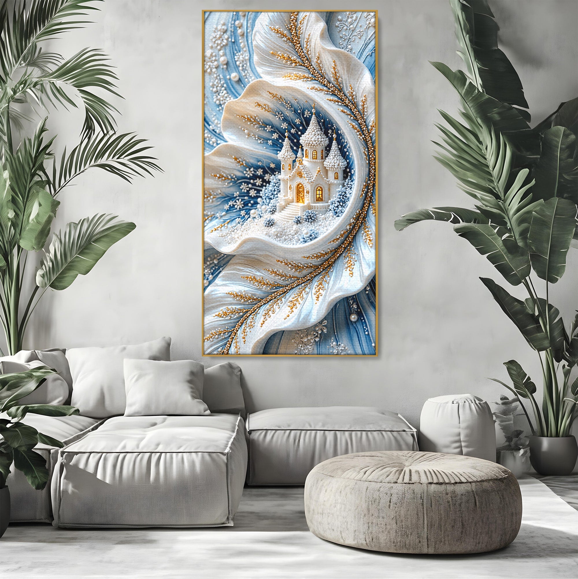 Tablou Canvas Premium LuxCanva® U1191, Castel De Gheata, Iarna, Mistic, Dormitor, Castel, Gheata, Culori Vibrante