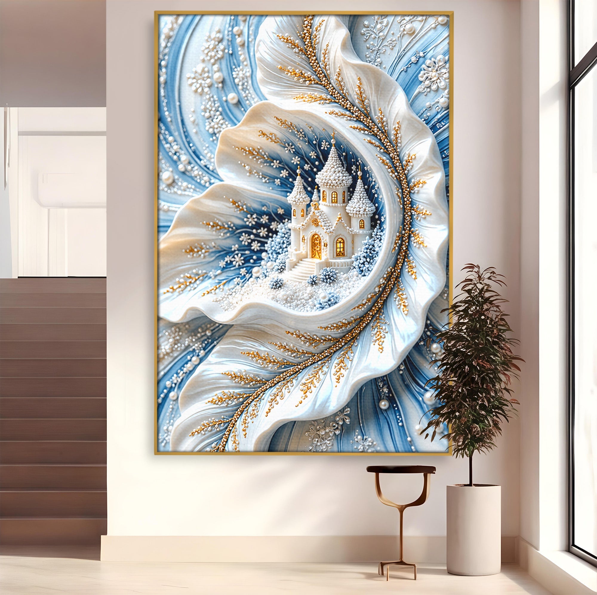 Tablou Canvas Premium LuxCanva® U1191, Castel De Gheata, Iarna, Mistic, Dormitor, Castel, Gheata, Culori Vibrante