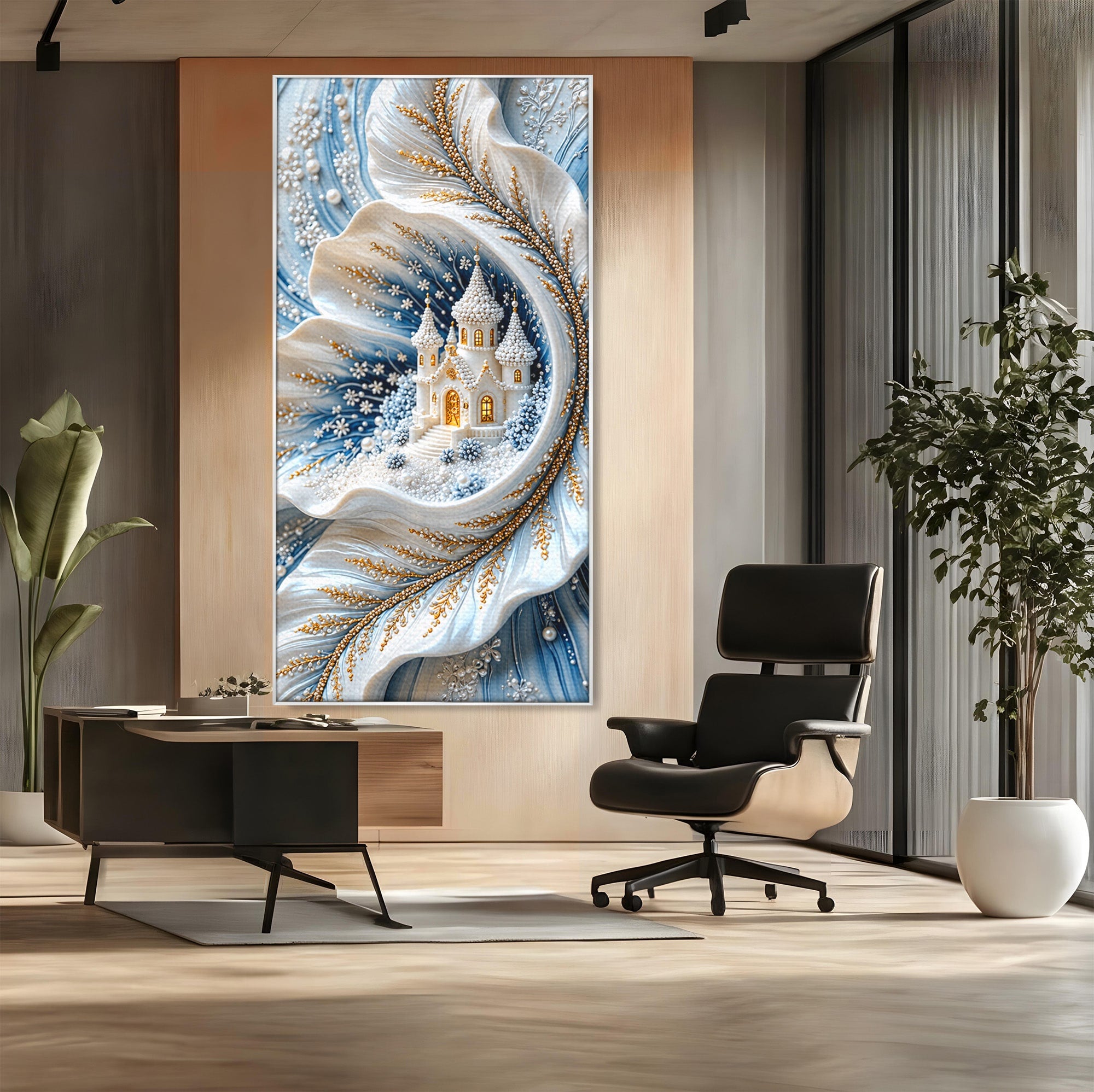Tablou Canvas Premium LuxCanva® U1191, Castel De Gheata, Iarna, Mistic, Dormitor, Castel, Gheata, Culori Vibrante