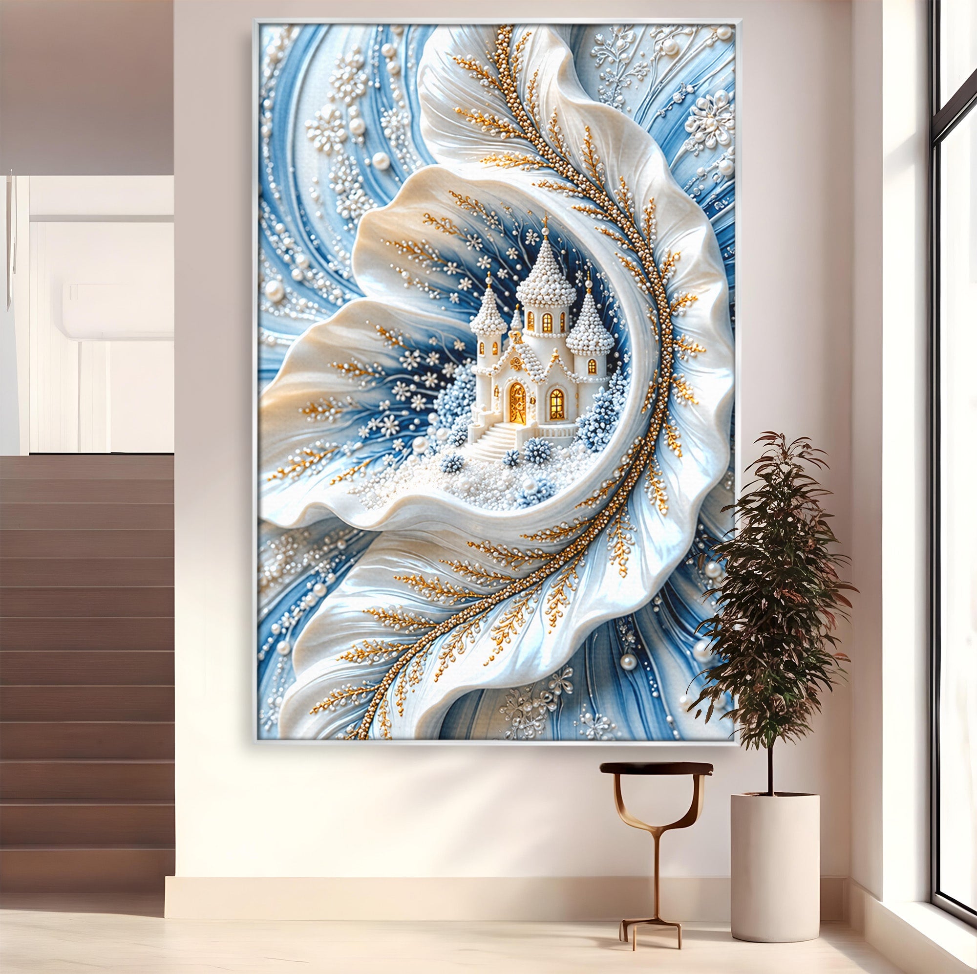 Tablou Canvas Premium LuxCanva® U1191, Castel De Gheata, Iarna, Mistic, Dormitor, Castel, Gheata, Culori Vibrante