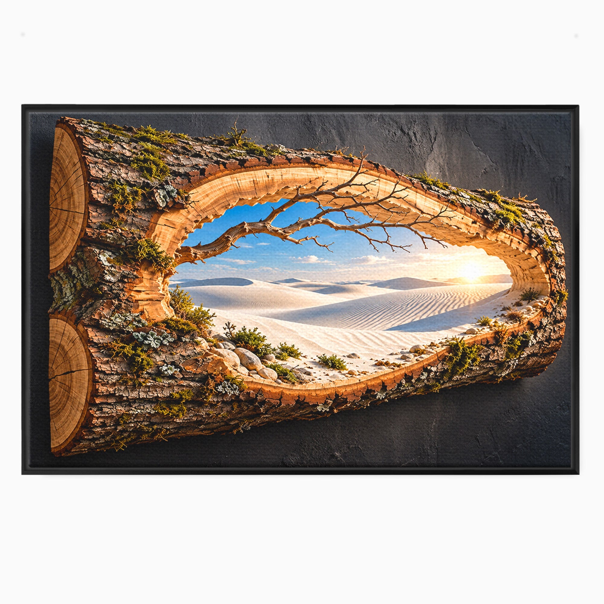 Tablou Canvas Premium LuxCanva® U1192, Desertul Vazut Printr-un Trunchi, Peisaj, Natura, Trunchi, Desert, Living, Culori Vibrante