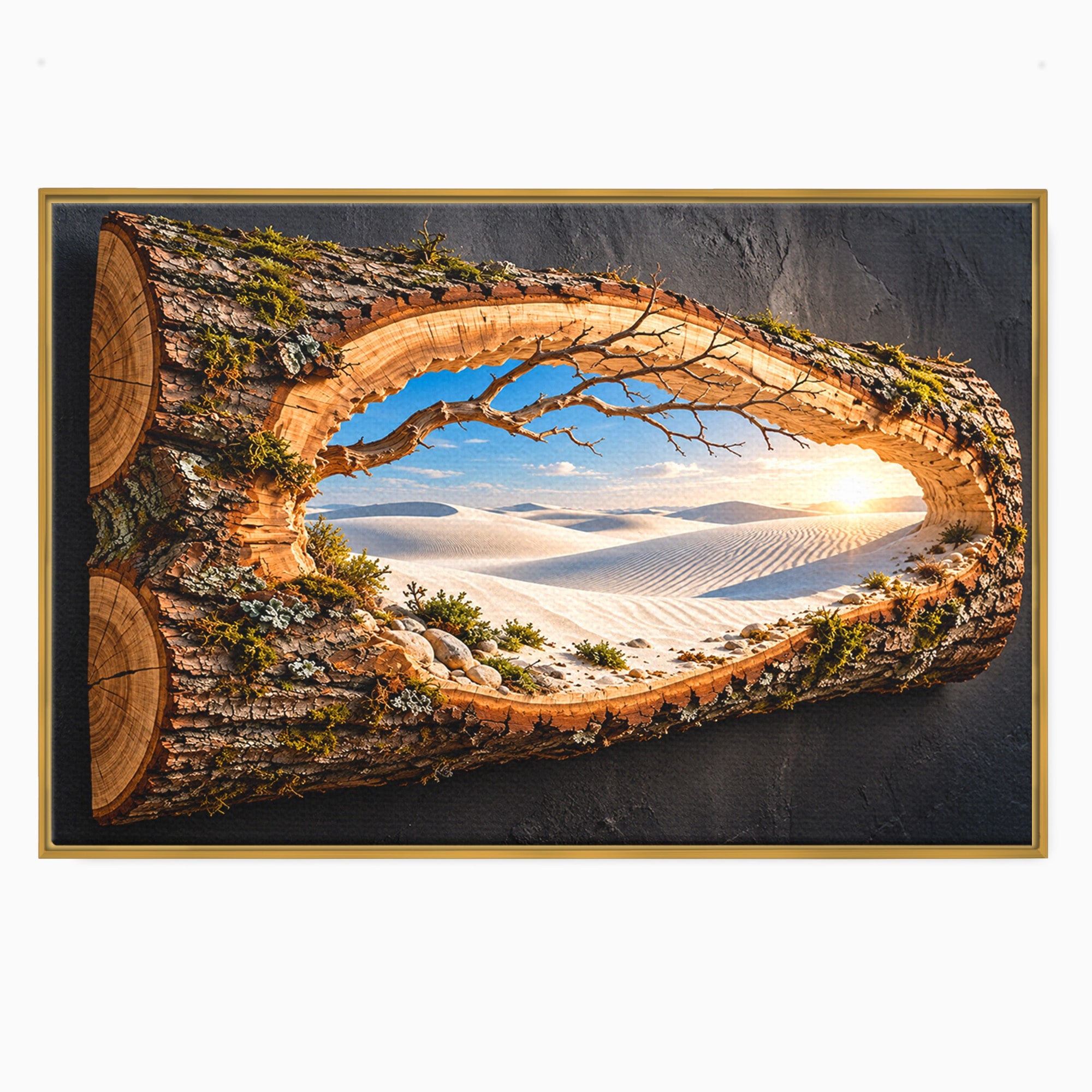 Tablou Canvas Premium LuxCanva® U1192, Desertul Vazut Printr-un Trunchi, Peisaj, Natura, Trunchi, Desert, Living, Culori Vibrante