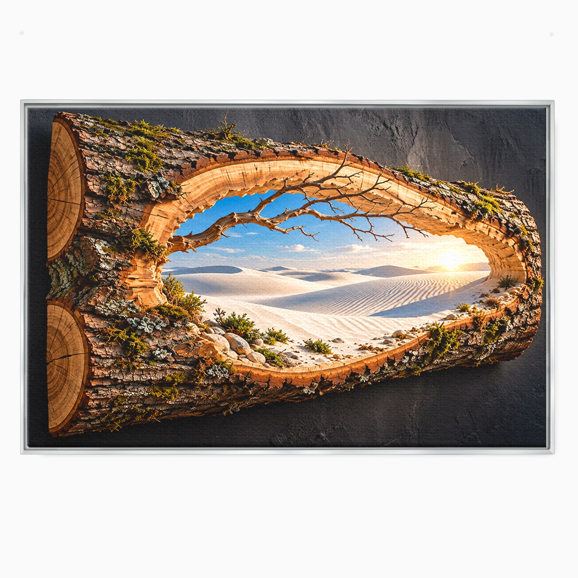 Tablou Canvas Premium LuxCanva® U1192, Desertul Vazut Printr-un Trunchi, Peisaj, Natura, Trunchi, Desert, Living, Culori Vibrante