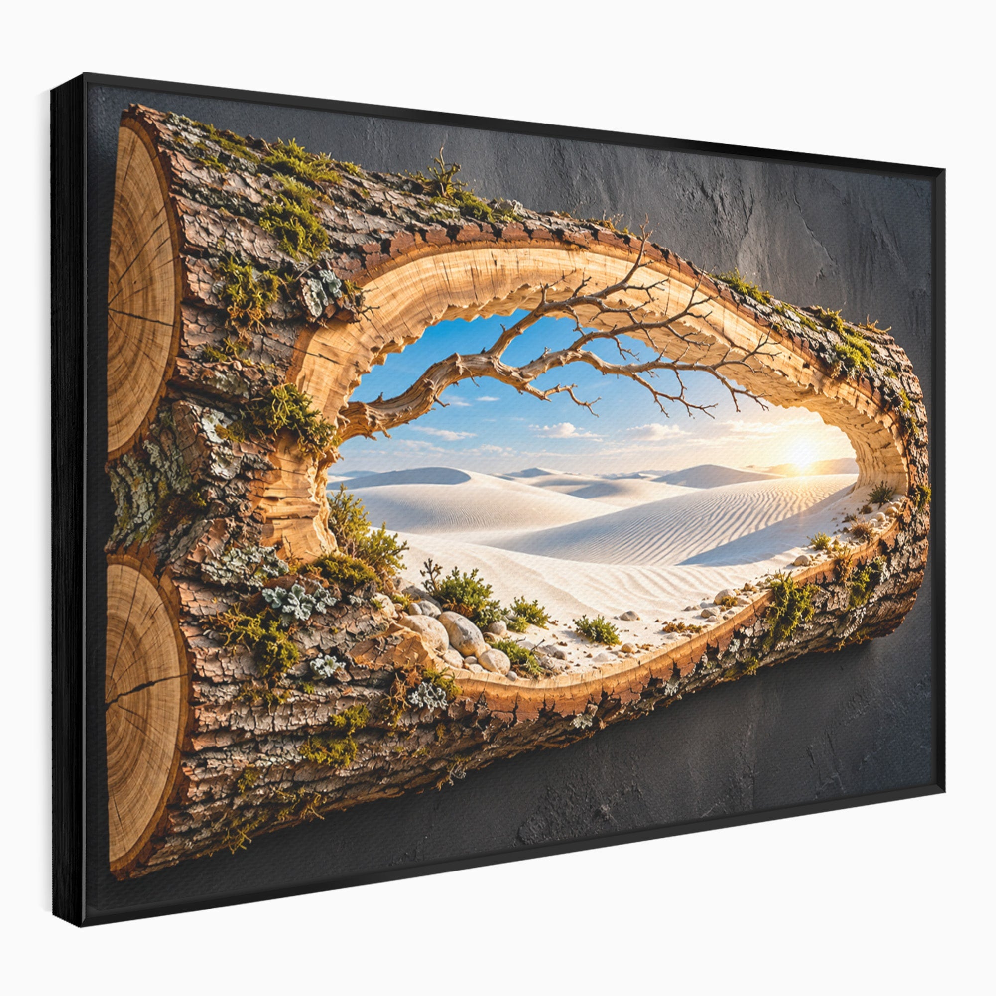 Tablou Canvas Premium LuxCanva® U1192, Desertul Vazut Printr-un Trunchi, Peisaj, Natura, Trunchi, Desert, Living, Culori Vibrante