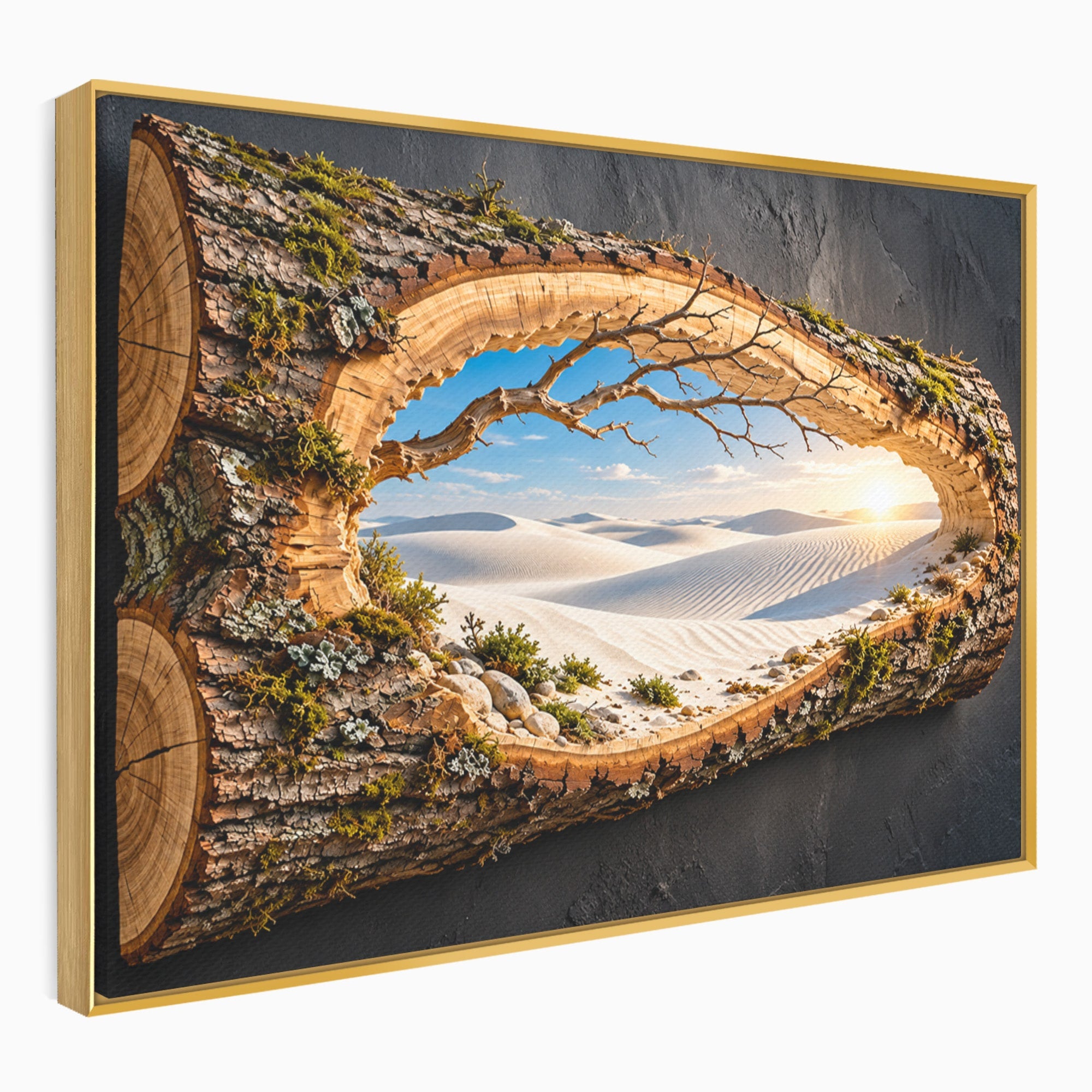 Tablou Canvas Premium LuxCanva® U1192, Desertul Vazut Printr-un Trunchi, Peisaj, Natura, Trunchi, Desert, Living, Culori Vibrante