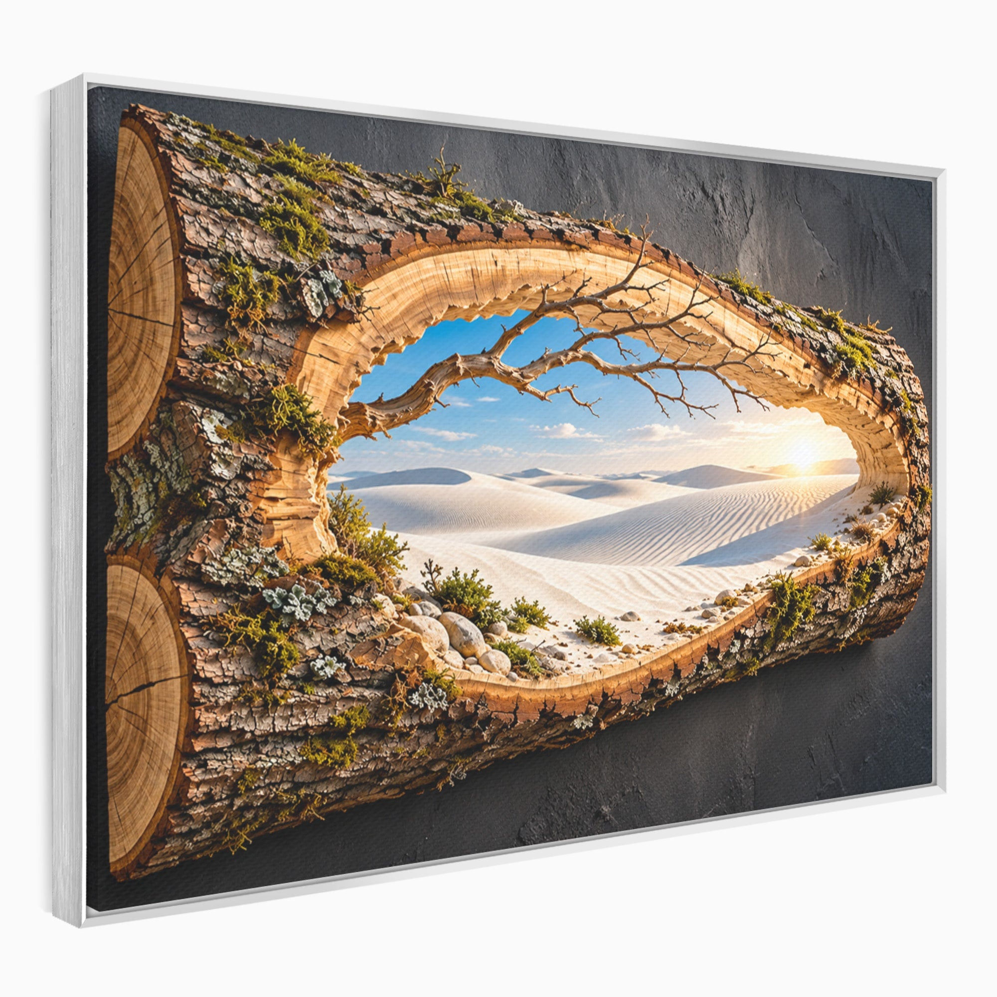 Tablou Canvas Premium LuxCanva® U1192, Desertul Vazut Printr-un Trunchi, Peisaj, Natura, Trunchi, Desert, Living, Culori Vibrante