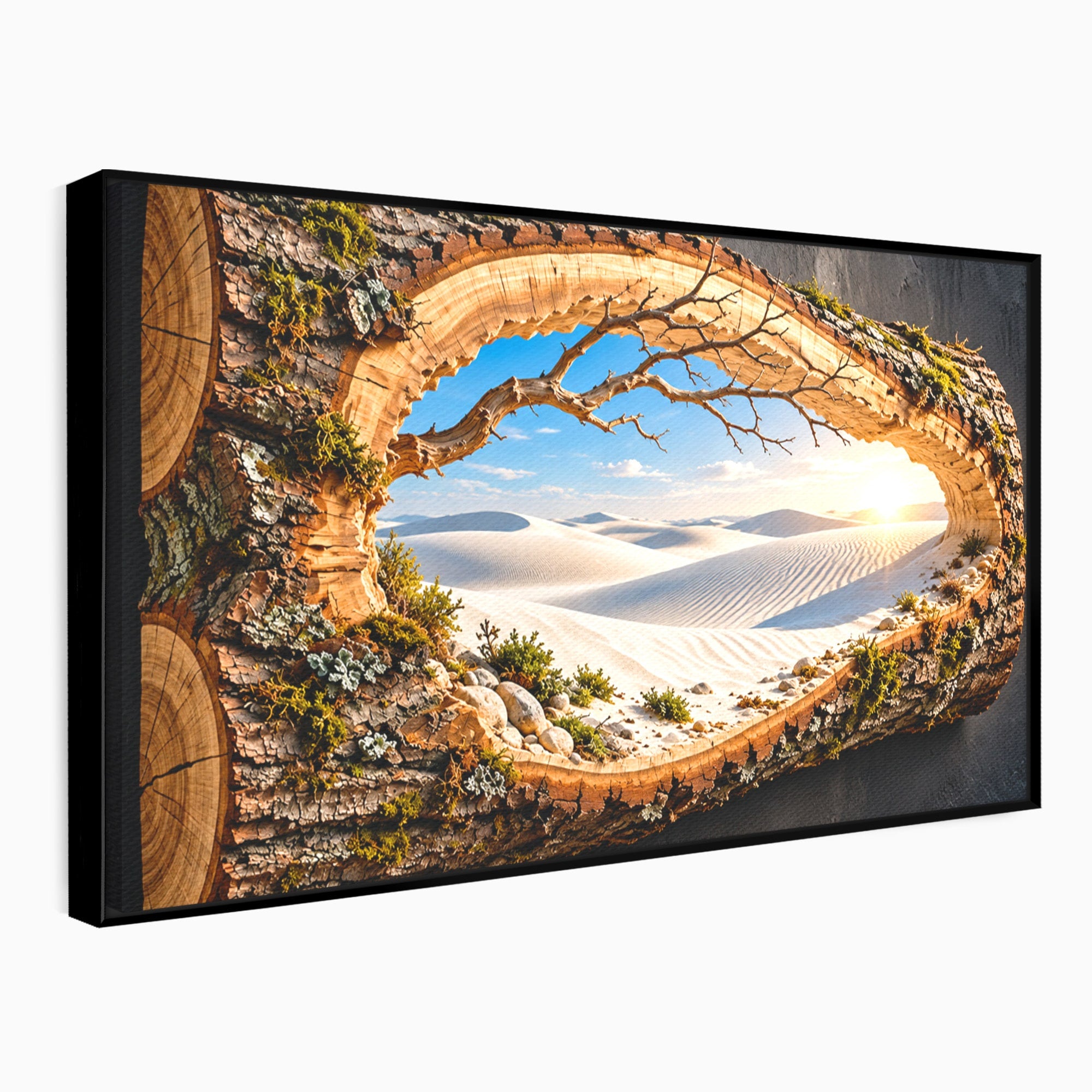 Tablou Canvas Premium LuxCanva® U1192, Desertul Vazut Printr-un Trunchi, Peisaj, Natura, Trunchi, Desert, Living, Culori Vibrante