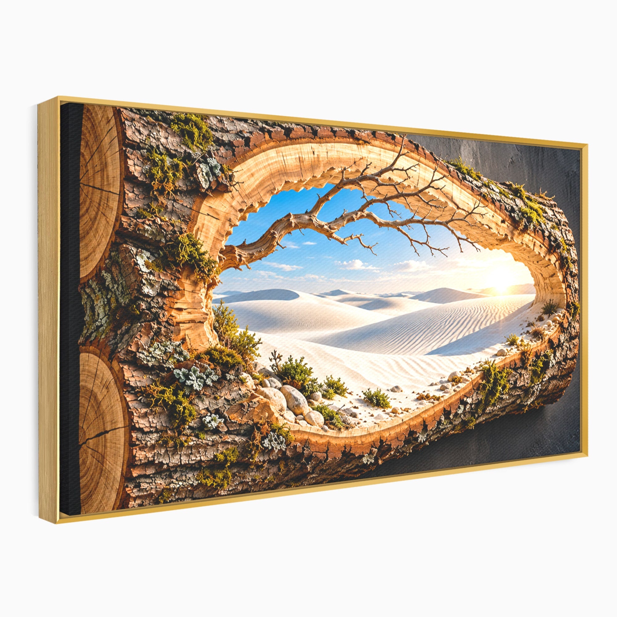 Tablou Canvas Premium LuxCanva® U1192, Desertul Vazut Printr-un Trunchi, Peisaj, Natura, Trunchi, Desert, Living, Culori Vibrante