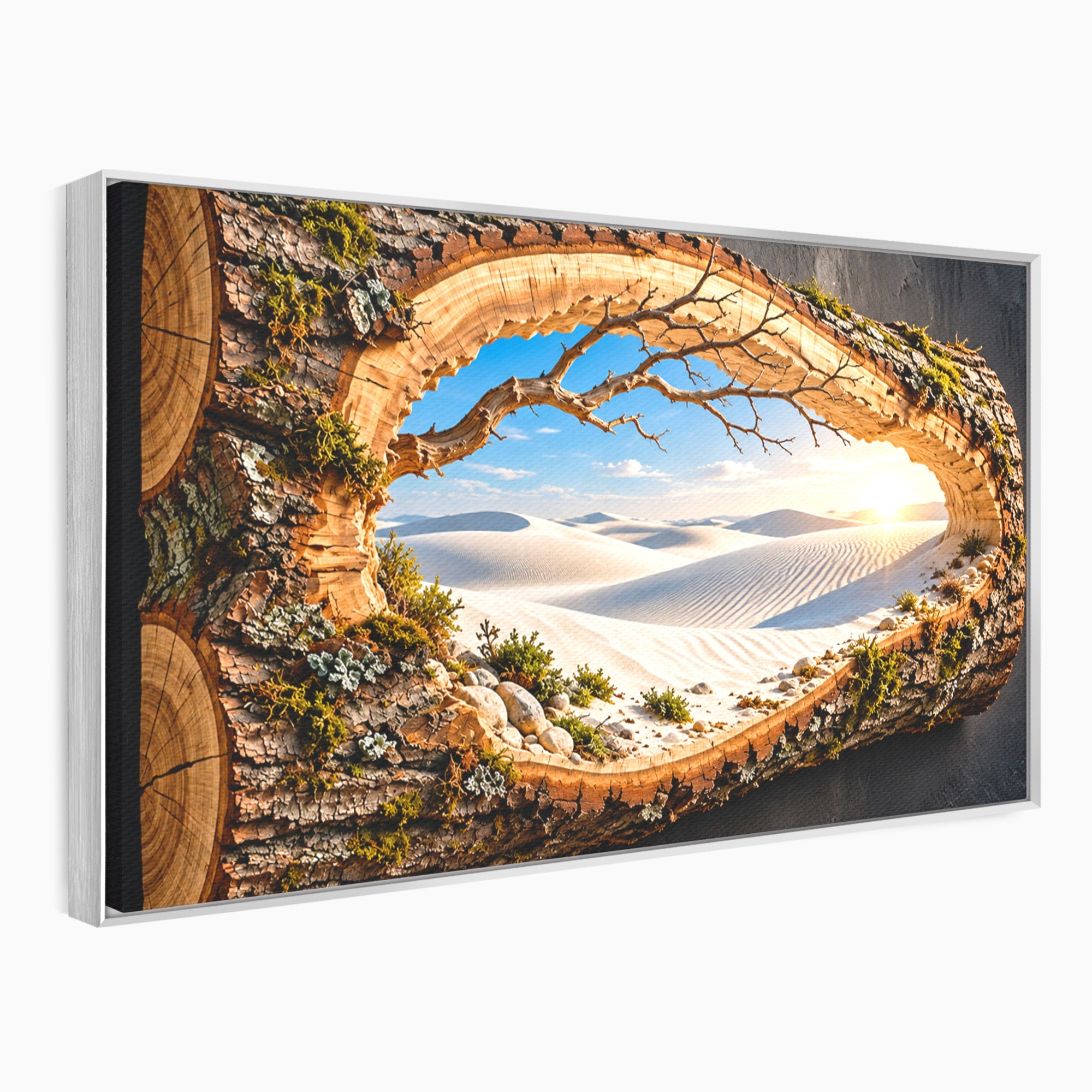 Tablou Canvas Premium LuxCanva® U1192, Desertul Vazut Printr-un Trunchi, Peisaj, Natura, Trunchi, Desert, Living, Culori Vibrante