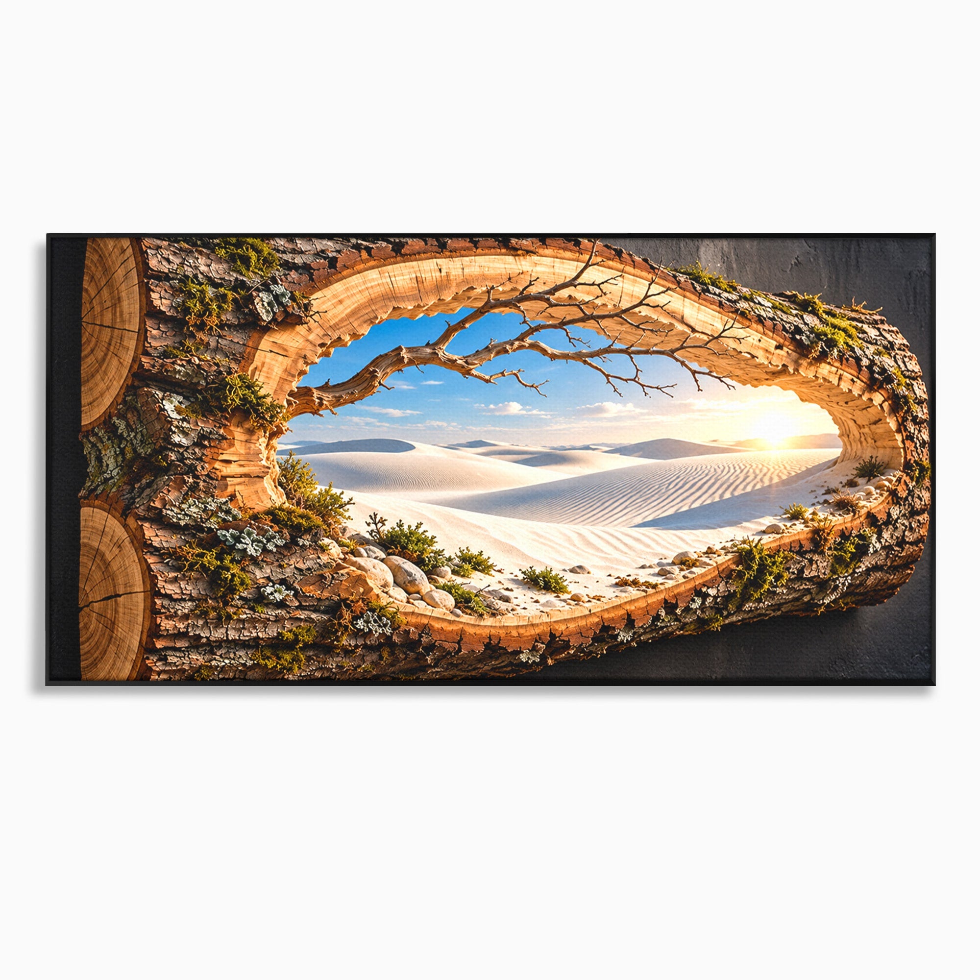 Tablou Canvas Premium LuxCanva® U1192, Desertul Vazut Printr-un Trunchi, Peisaj, Natura, Trunchi, Desert, Living, Culori Vibrante