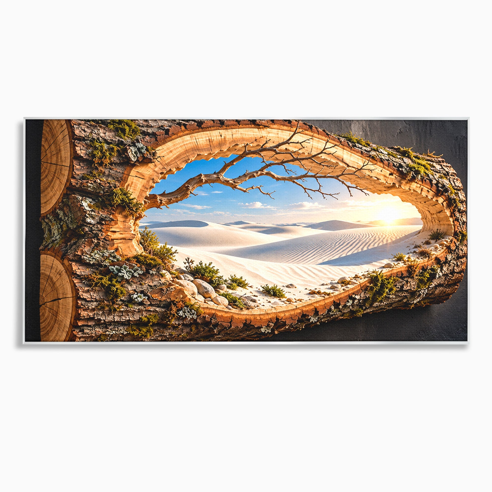 Tablou Canvas Premium LuxCanva® U1192, Desertul Vazut Printr-un Trunchi, Peisaj, Natura, Trunchi, Desert, Living, Culori Vibrante