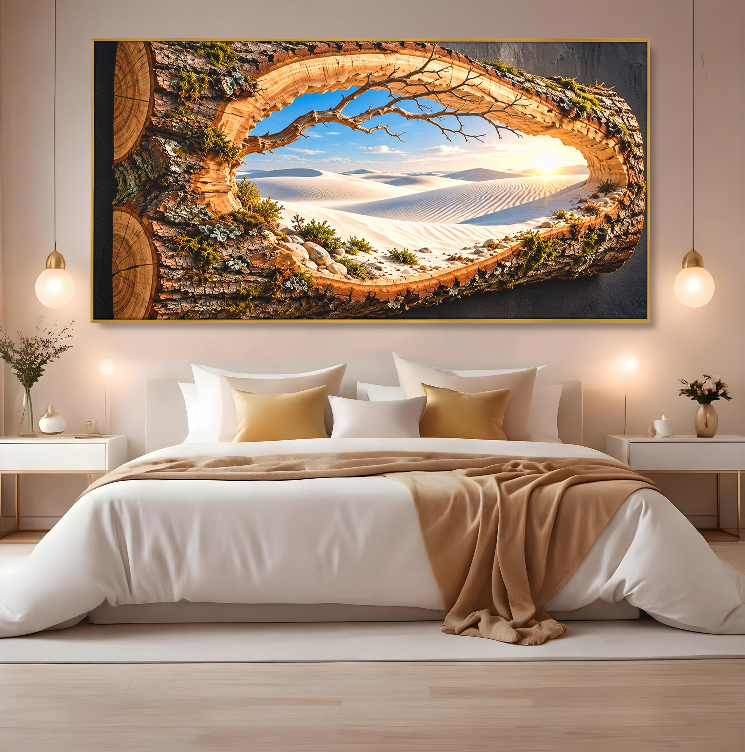 Tablou Canvas Premium LuxCanva® U1192, Desertul Vazut Printr-un Trunchi, Peisaj, Natura, Trunchi, Desert, Living, Culori Vibrante
