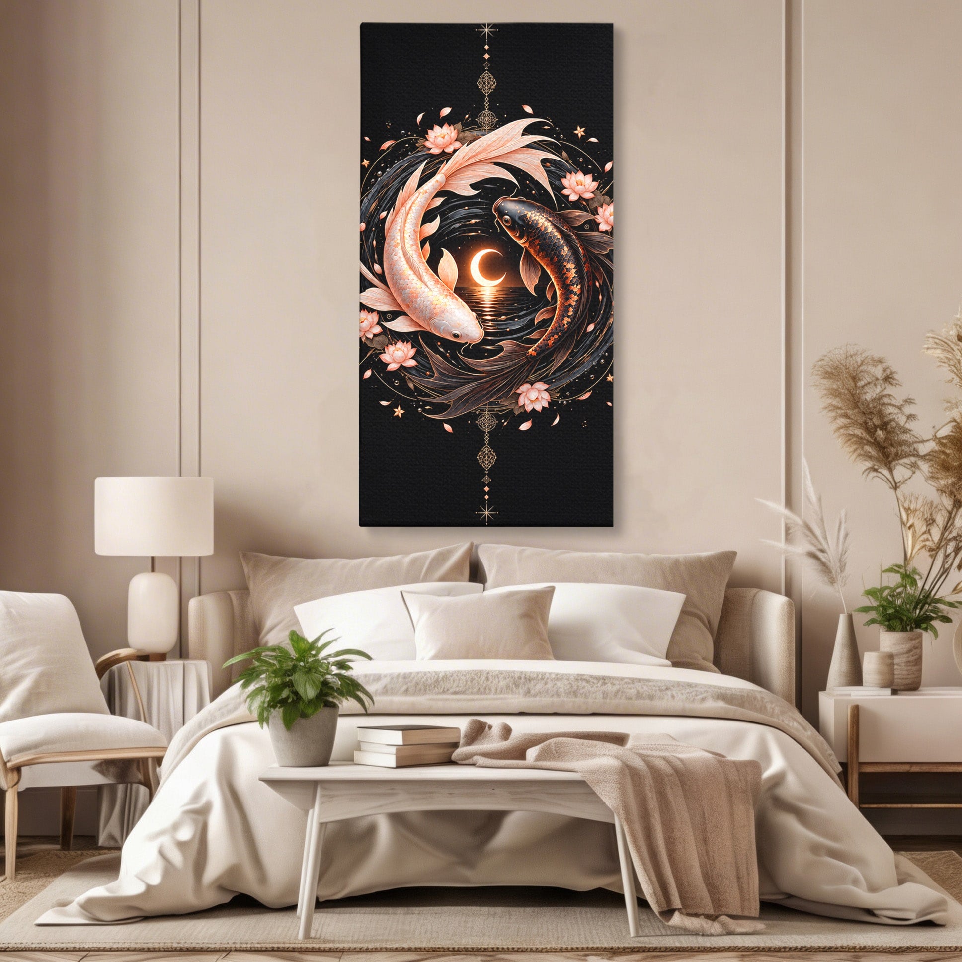 Tablou Canvas Premium LuxCanva® U1194, Pesti Yin Si Yang, Pesti, Natura, Dormitor, Armonie, Yin Yang, Culori Vibrante
