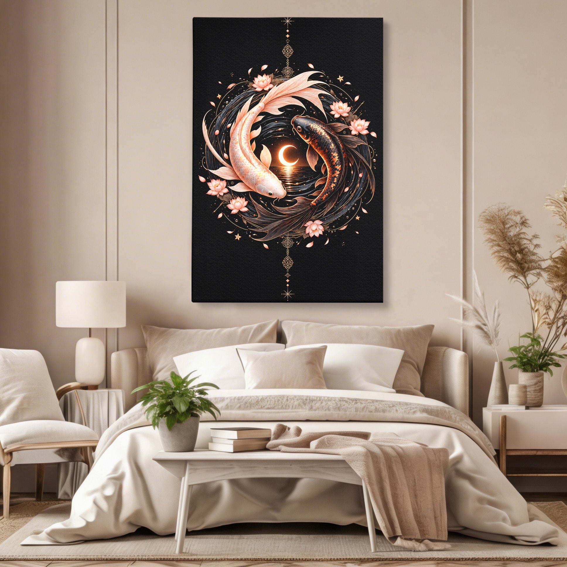 Tablou Canvas Premium LuxCanva® U1194, Pesti Yin Si Yang, Pesti, Natura, Dormitor, Armonie, Yin Yang, Culori Vibrante