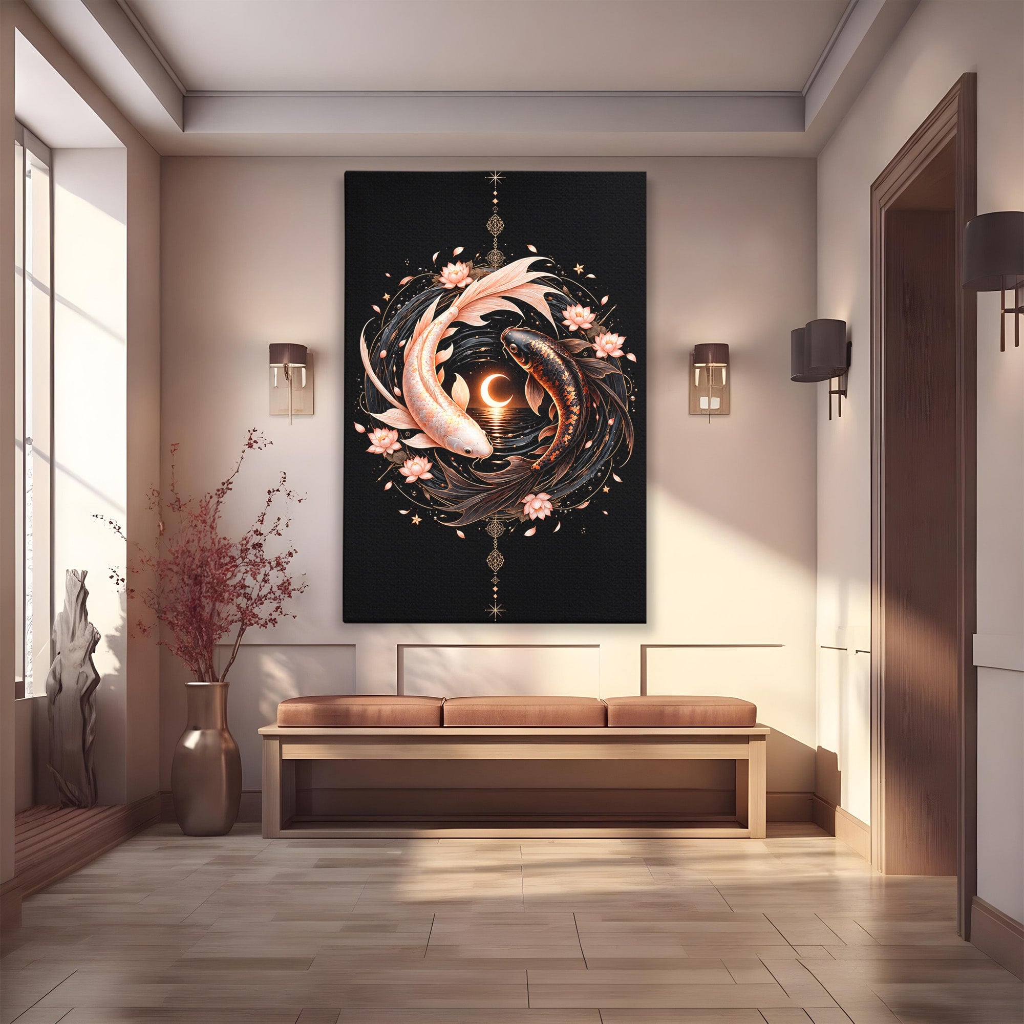 Tablou Canvas Premium LuxCanva® U1194, Pesti Yin Si Yang, Pesti, Natura, Dormitor, Armonie, Yin Yang, Culori Vibrante