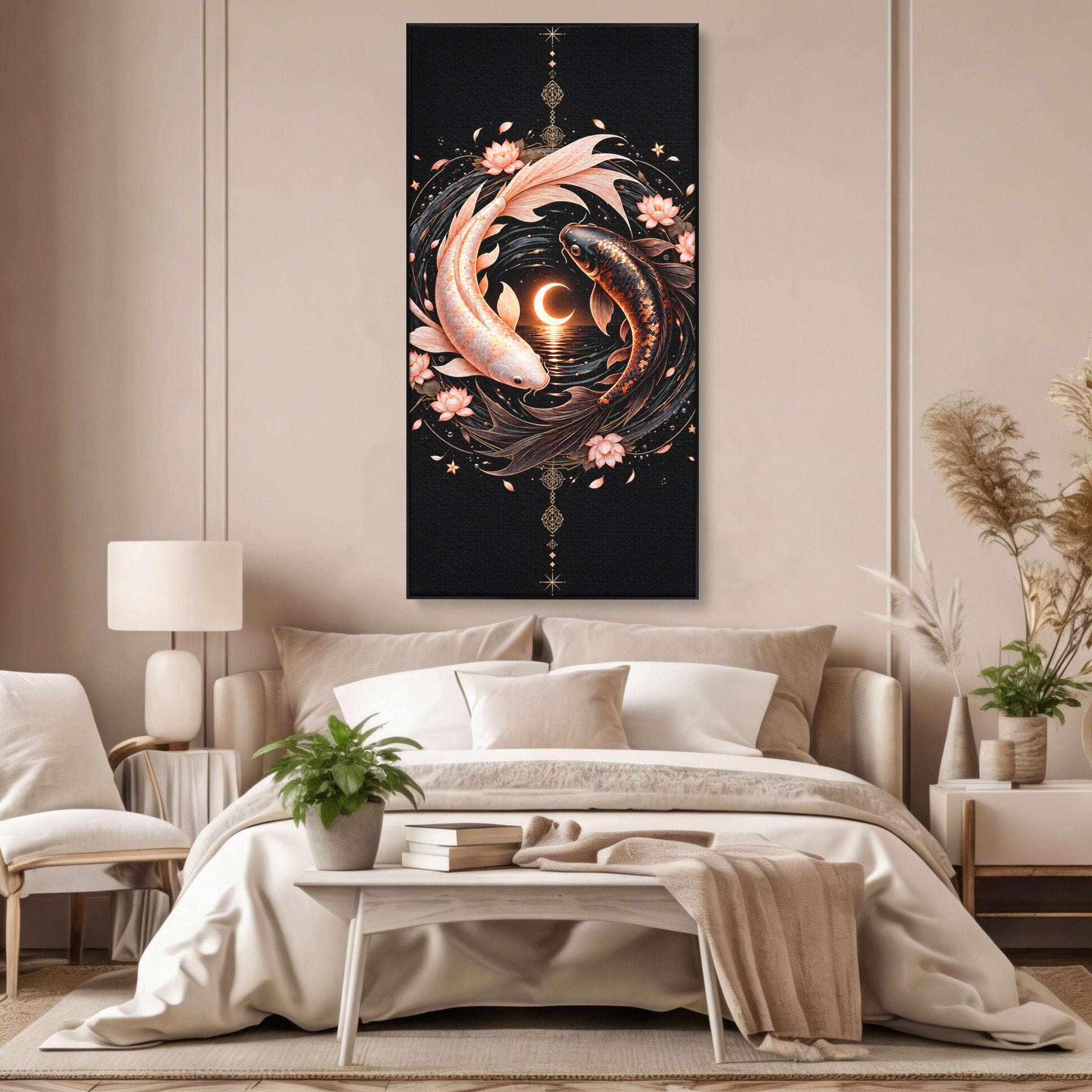 Tablou Canvas Premium LuxCanva® U1194, Pesti Yin Si Yang, Pesti, Natura, Dormitor, Armonie, Yin Yang, Culori Vibrante