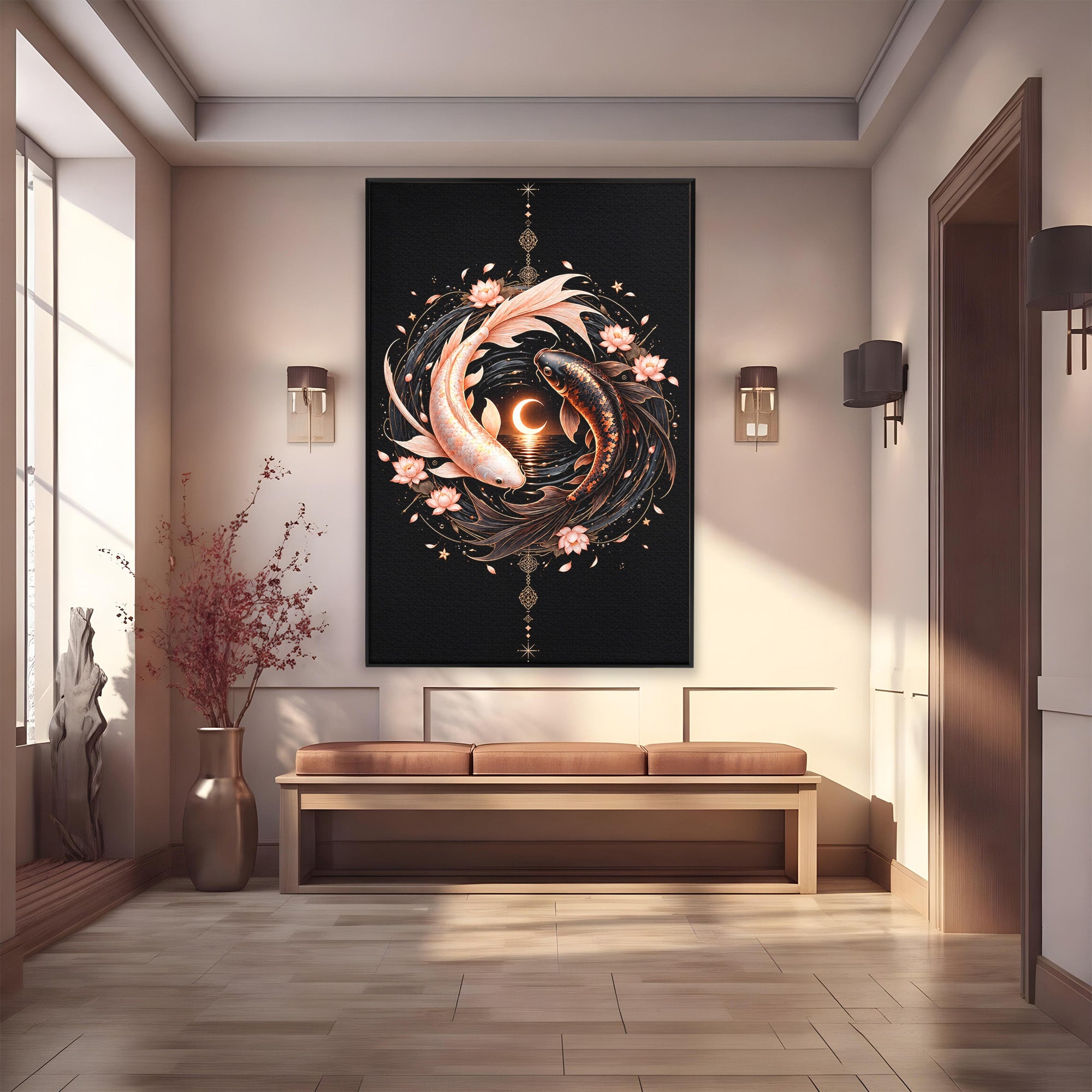 Tablou Canvas Premium LuxCanva® U1194, Pesti Yin Si Yang, Pesti, Natura, Dormitor, Armonie, Yin Yang, Culori Vibrante