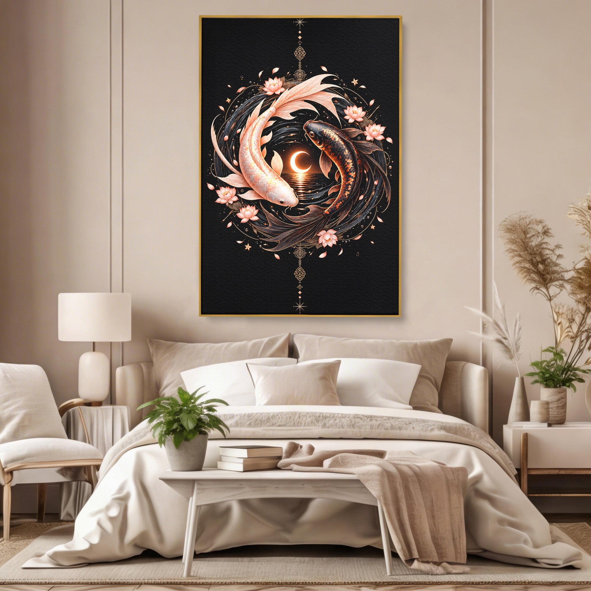 Tablou Canvas Premium LuxCanva® U1194, Pesti Yin Si Yang, Pesti, Natura, Dormitor, Armonie, Yin Yang, Culori Vibrante
