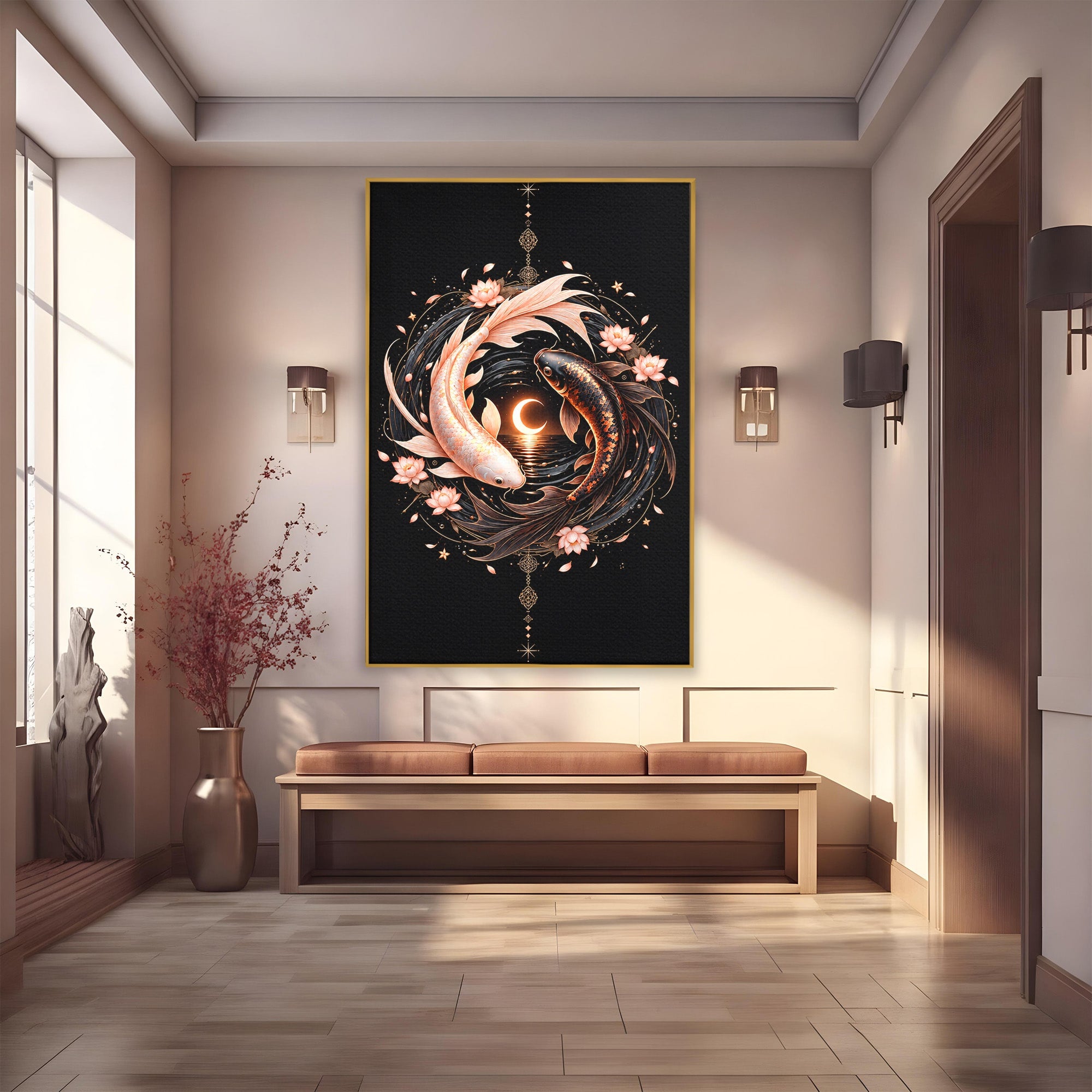 Tablou Canvas Premium LuxCanva® U1194, Pesti Yin Si Yang, Pesti, Natura, Dormitor, Armonie, Yin Yang, Culori Vibrante