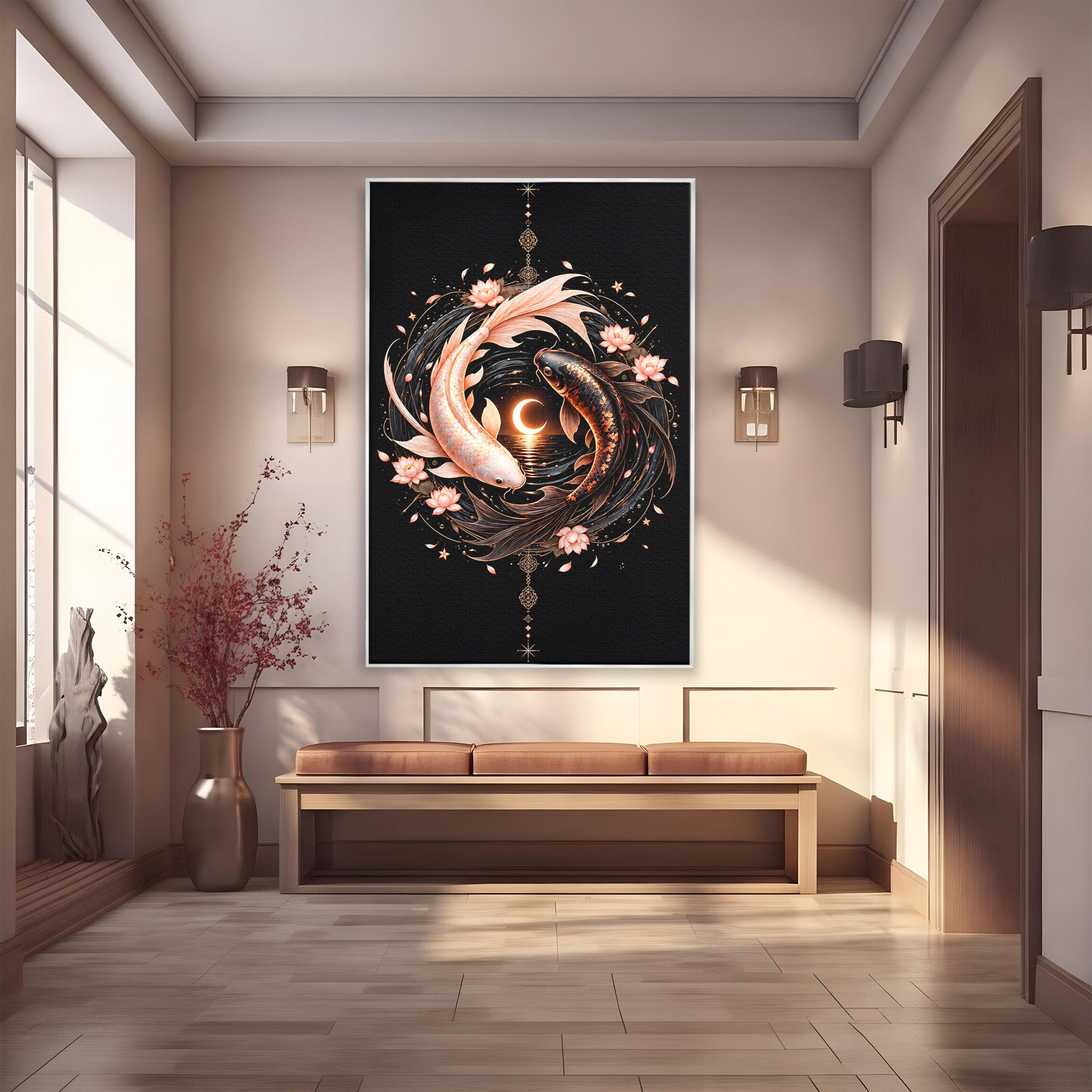 Tablou Canvas Premium LuxCanva® U1194, Pesti Yin Si Yang, Pesti, Natura, Dormitor, Armonie, Yin Yang, Culori Vibrante