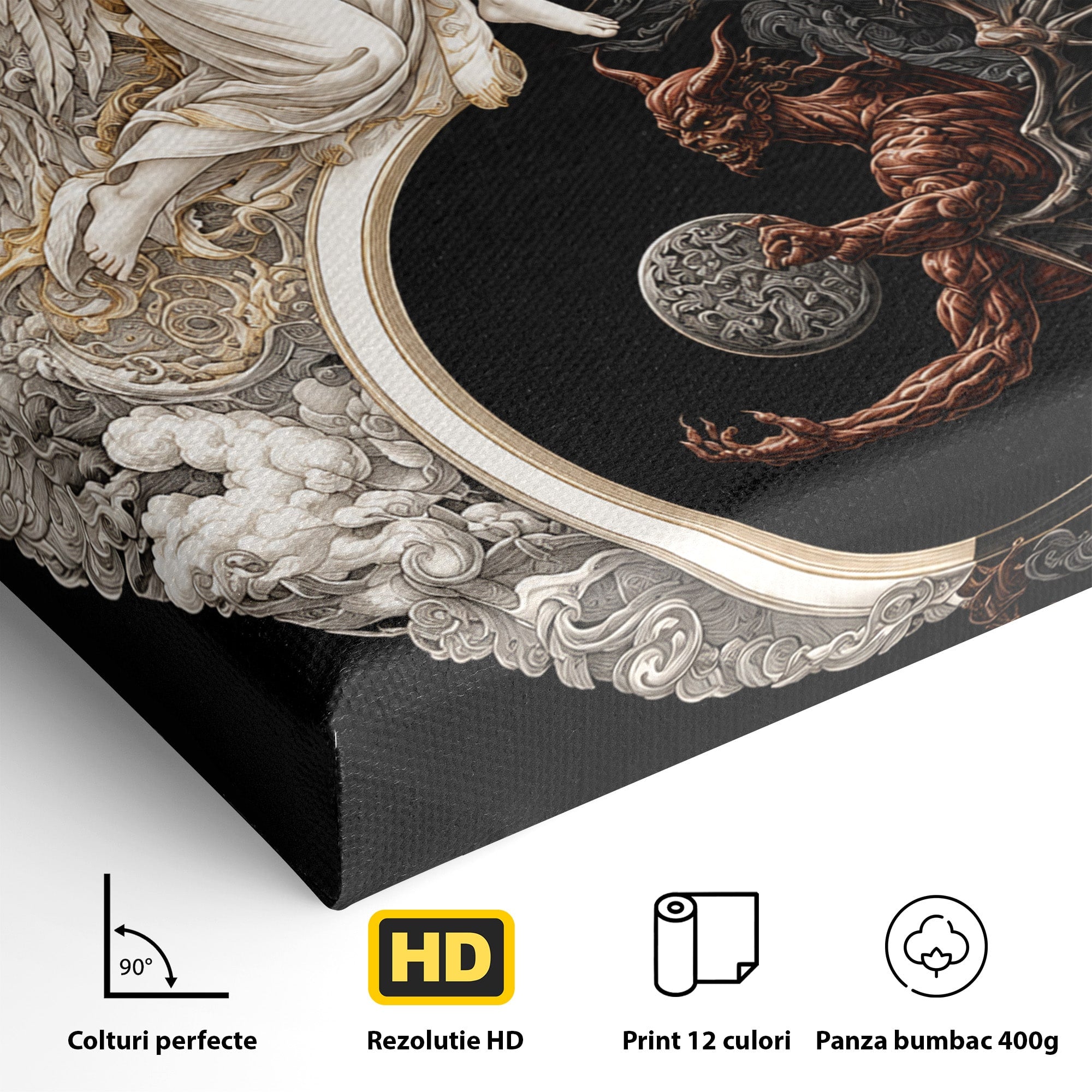 Tablou Canvas Premium LuxCanva® U1195, Armonie Celesta, Inger, Demon, Yin Yang, Simbolism, Dormitor, Culori Vibrante