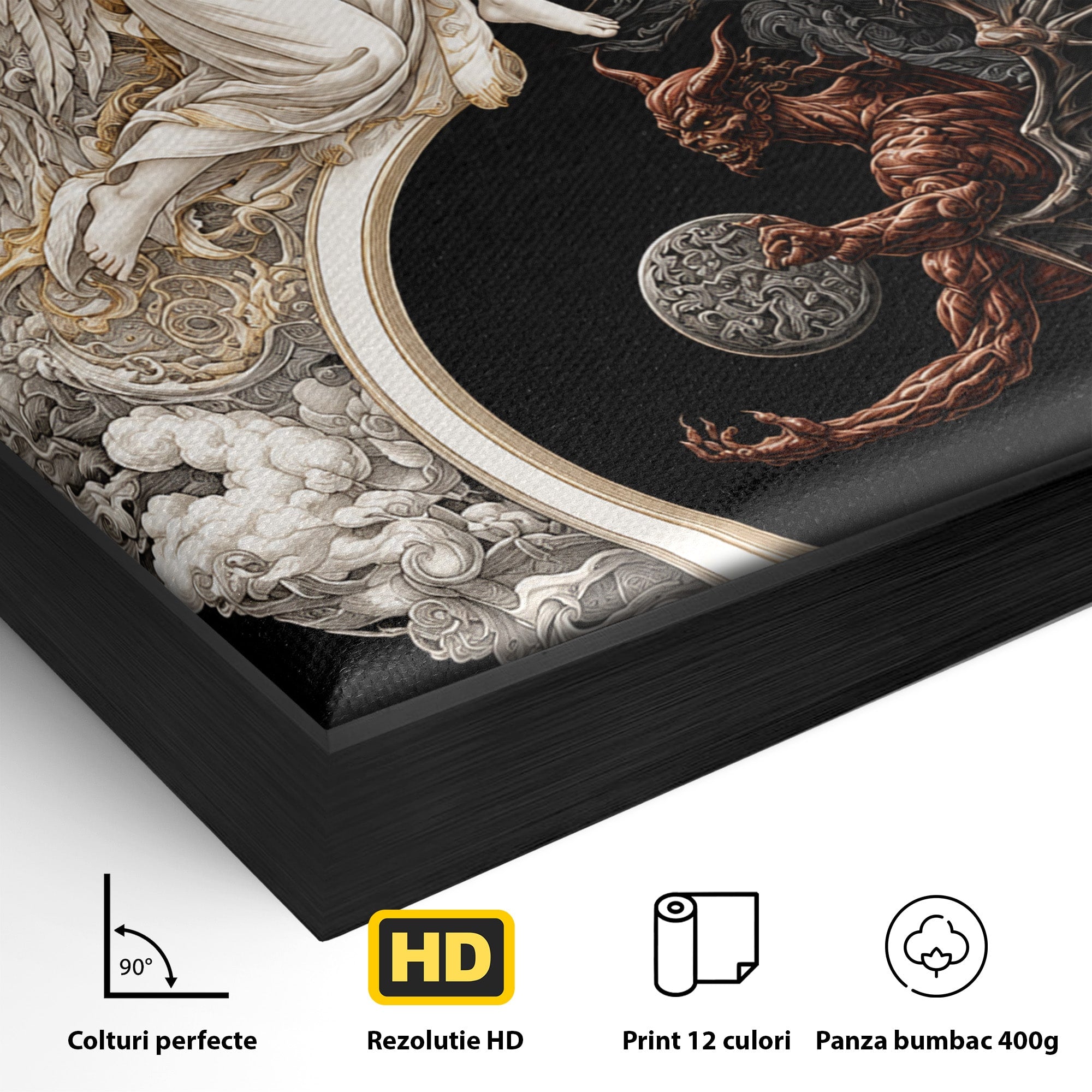 Tablou Canvas Premium LuxCanva® U1195, Armonie Celesta, Inger, Demon, Yin Yang, Simbolism, Dormitor, Culori Vibrante