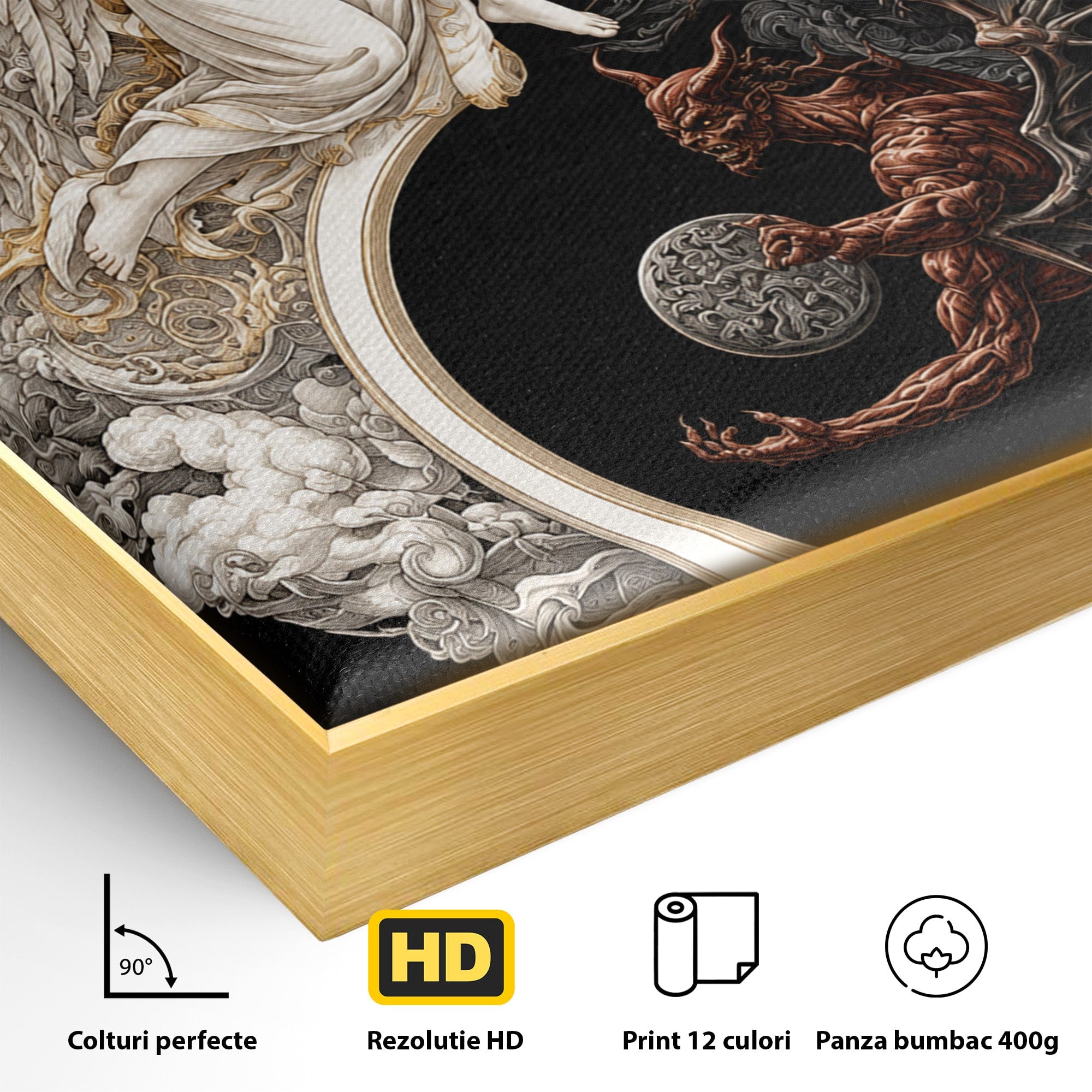 Tablou Canvas Premium LuxCanva® U1195, Armonie Celesta, Inger, Demon, Yin Yang, Simbolism, Dormitor, Culori Vibrante