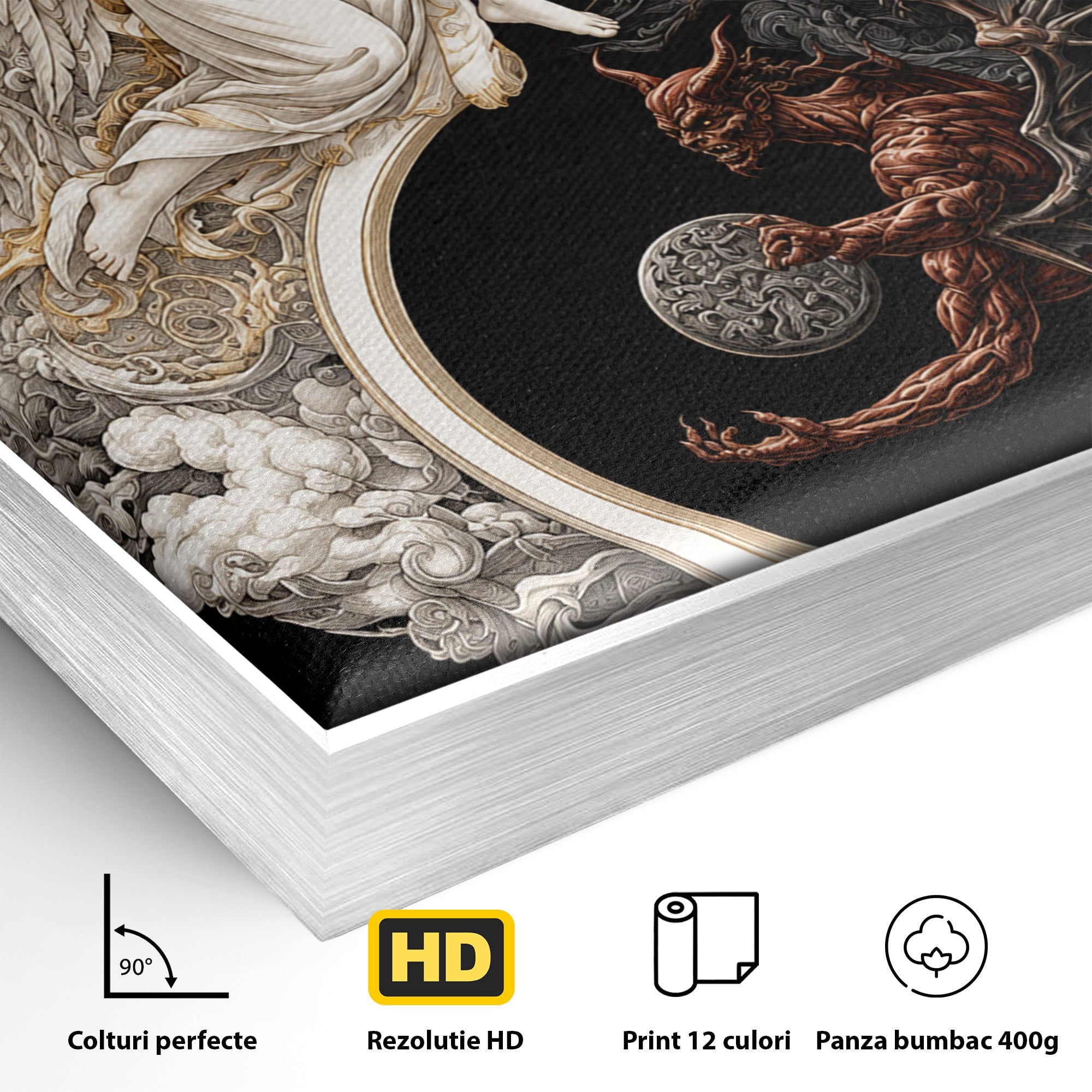 Tablou Canvas Premium LuxCanva® U1195, Armonie Celesta, Inger, Demon, Yin Yang, Simbolism, Dormitor, Culori Vibrante