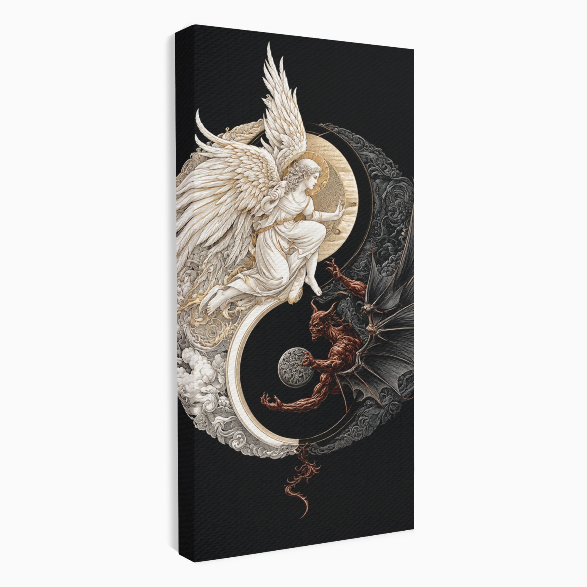 Tablou Canvas Premium LuxCanva® U1195, Armonie Celesta, Inger, Demon, Yin Yang, Simbolism, Dormitor, Culori Vibrante