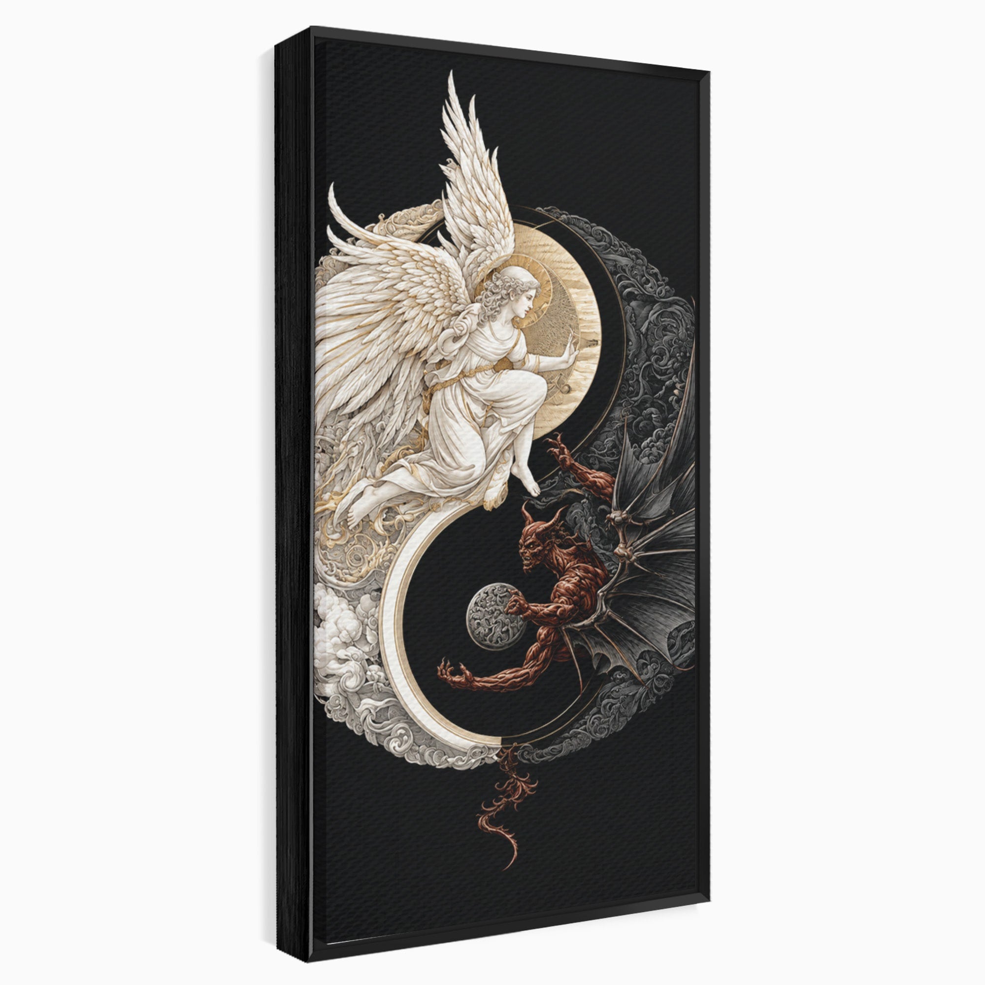 Tablou Canvas Premium LuxCanva® U1195, Armonie Celesta, Inger, Demon, Yin Yang, Simbolism, Dormitor, Culori Vibrante