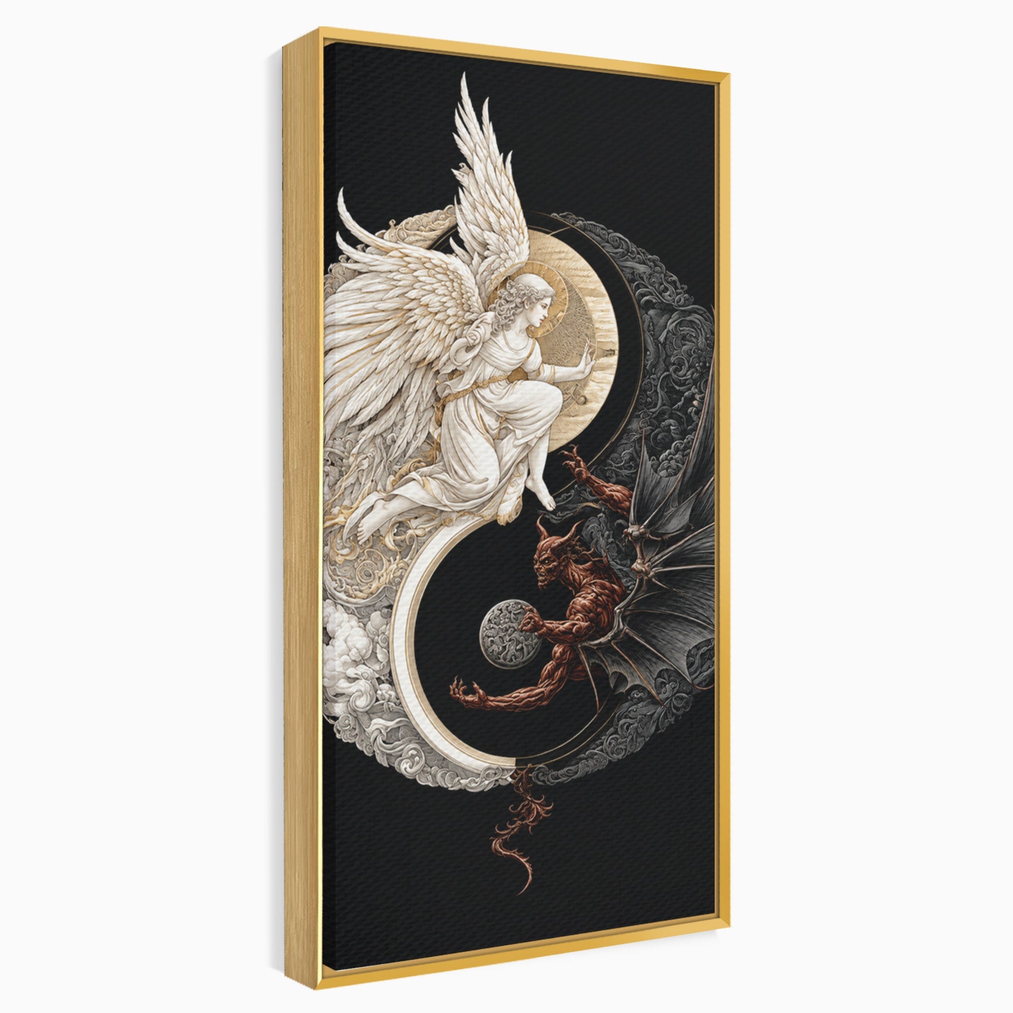 Tablou Canvas Premium LuxCanva® U1195, Armonie Celesta, Inger, Demon, Yin Yang, Simbolism, Dormitor, Culori Vibrante