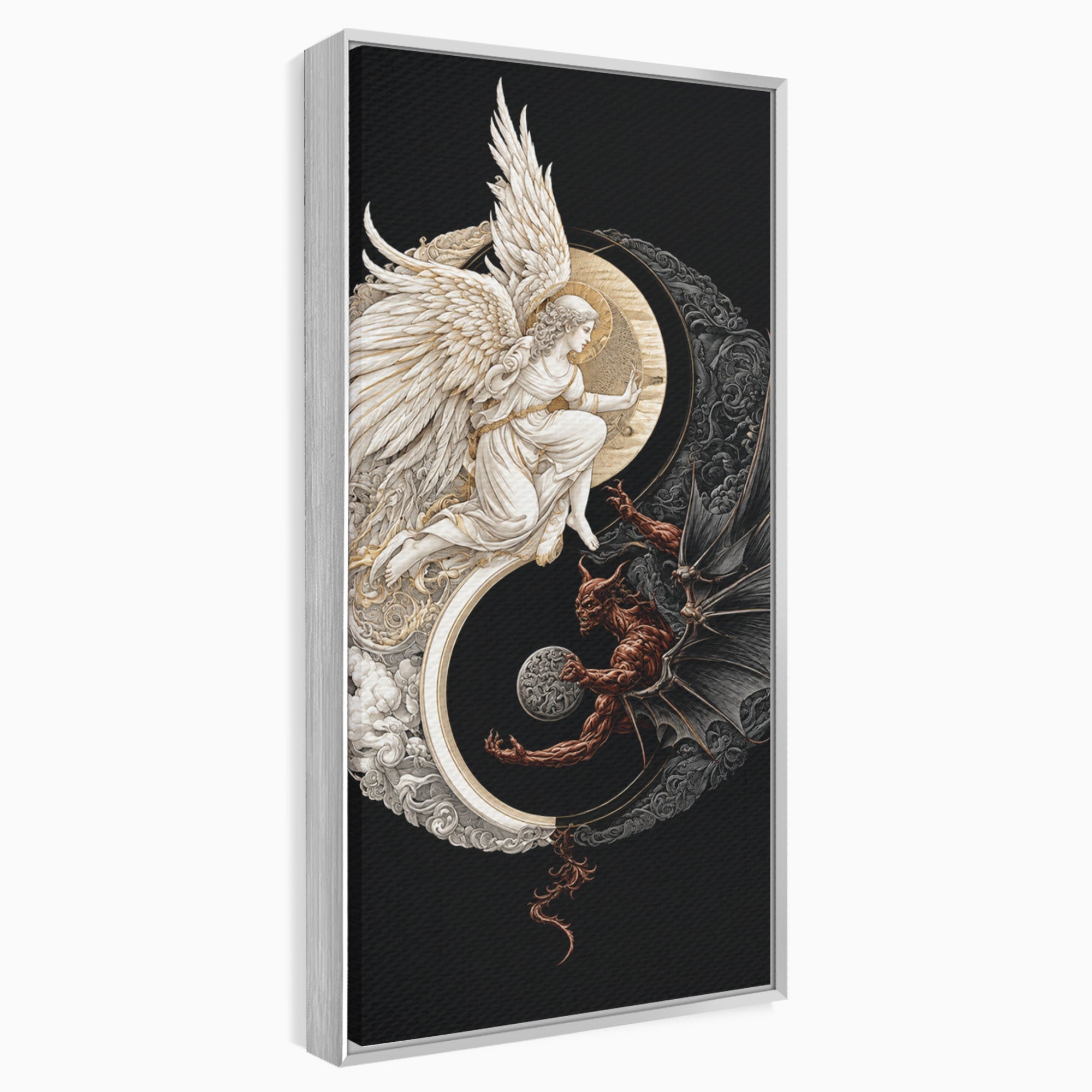 Tablou Canvas Premium LuxCanva® U1195, Armonie Celesta, Inger, Demon, Yin Yang, Simbolism, Dormitor, Culori Vibrante