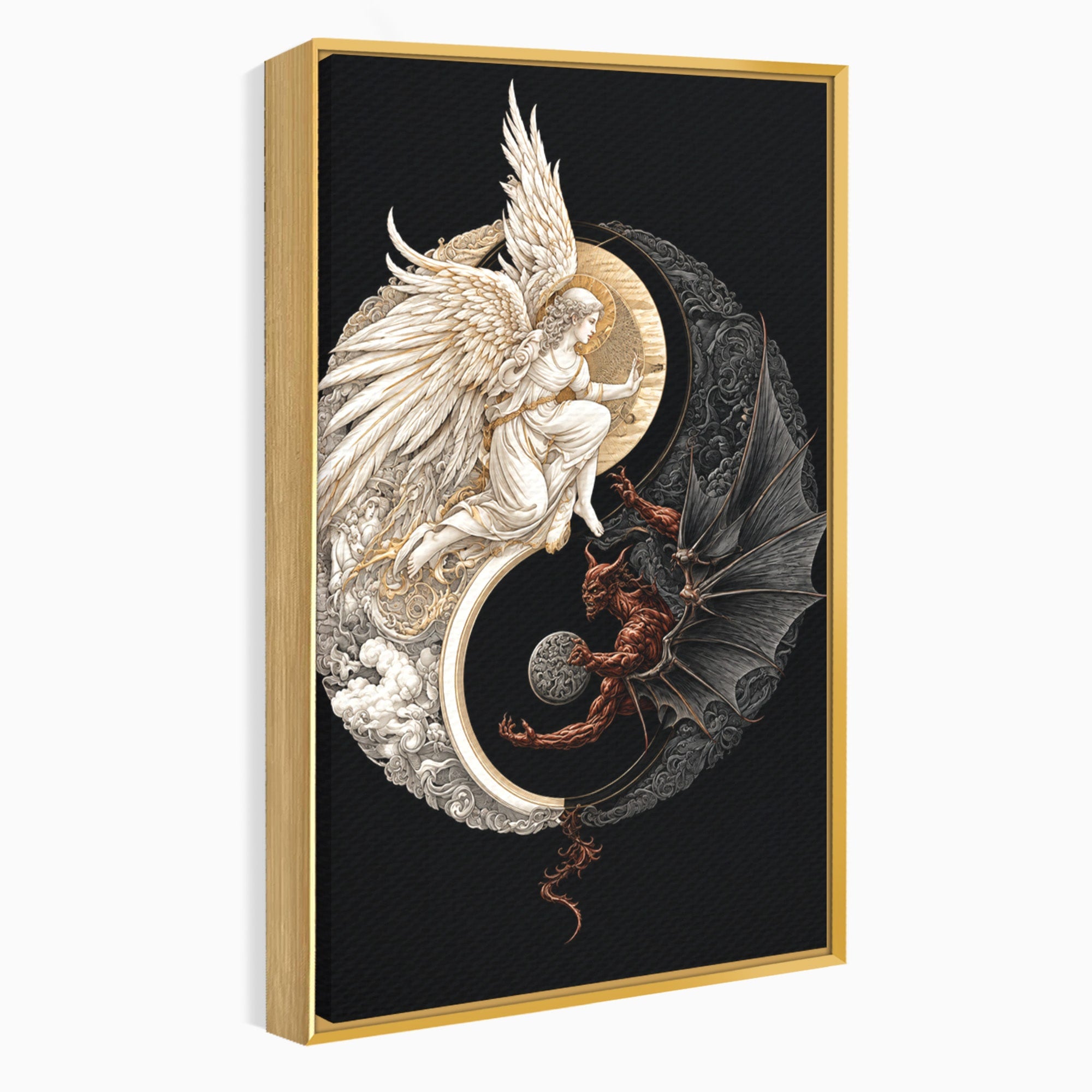 Tablou Canvas Premium LuxCanva® U1195, Armonie Celesta, Inger, Demon, Yin Yang, Simbolism, Dormitor, Culori Vibrante