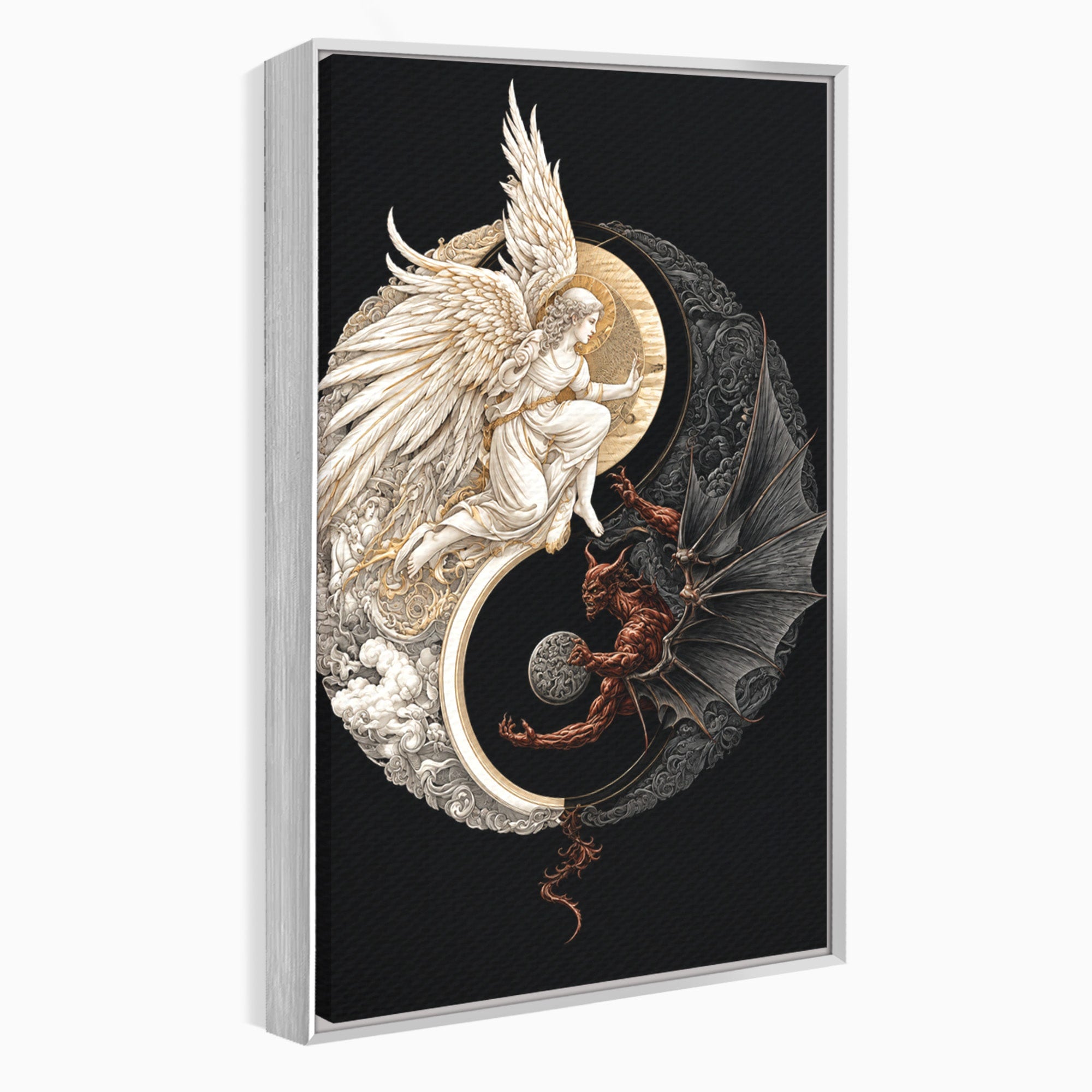 Tablou Canvas Premium LuxCanva® U1195, Armonie Celesta, Inger, Demon, Yin Yang, Simbolism, Dormitor, Culori Vibrante