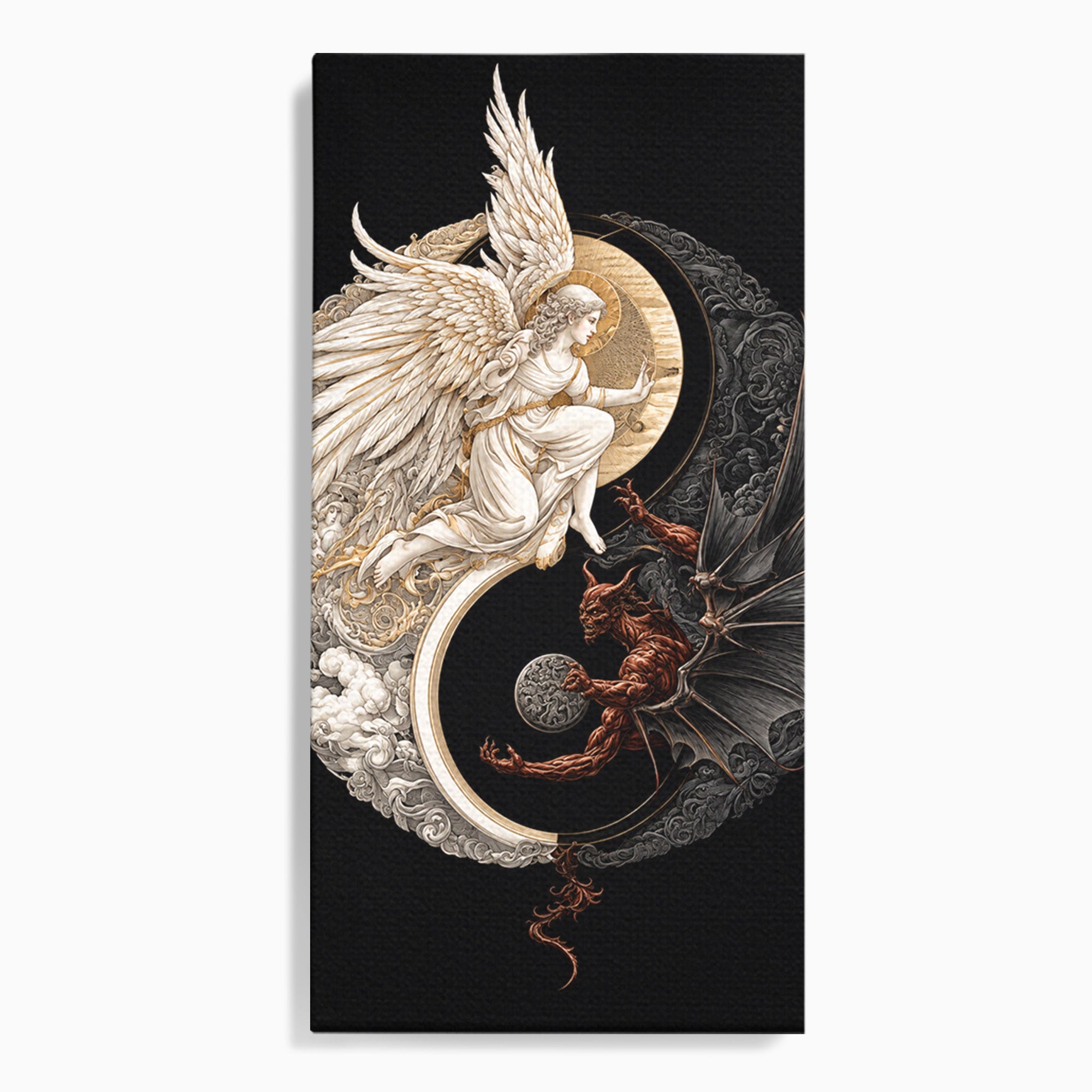 Tablou Canvas Premium LuxCanva® U1195, Armonie Celesta, Inger, Demon, Yin Yang, Simbolism, Dormitor, Culori Vibrante