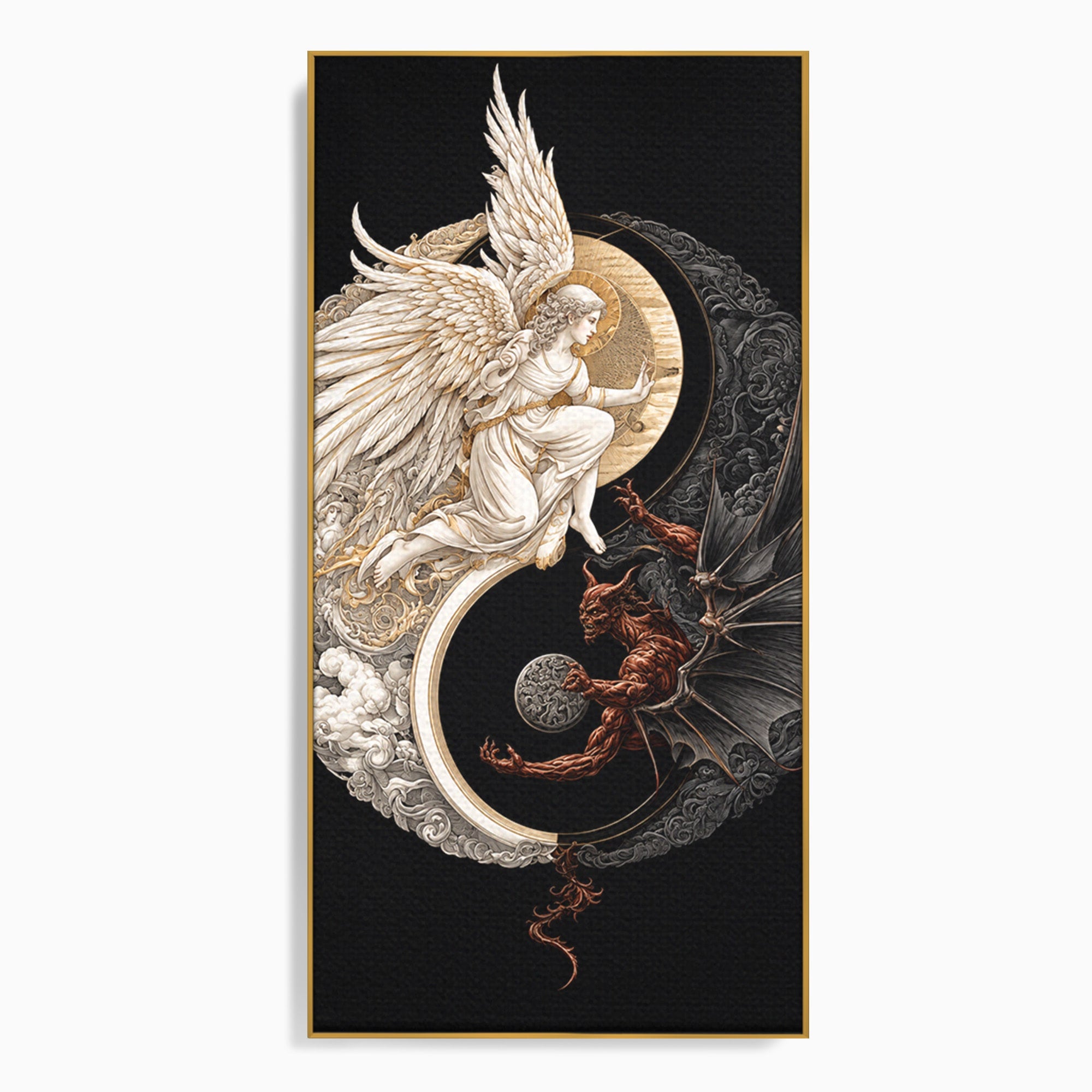 Tablou Canvas Premium LuxCanva® U1195, Armonie Celesta, Inger, Demon, Yin Yang, Simbolism, Dormitor, Culori Vibrante