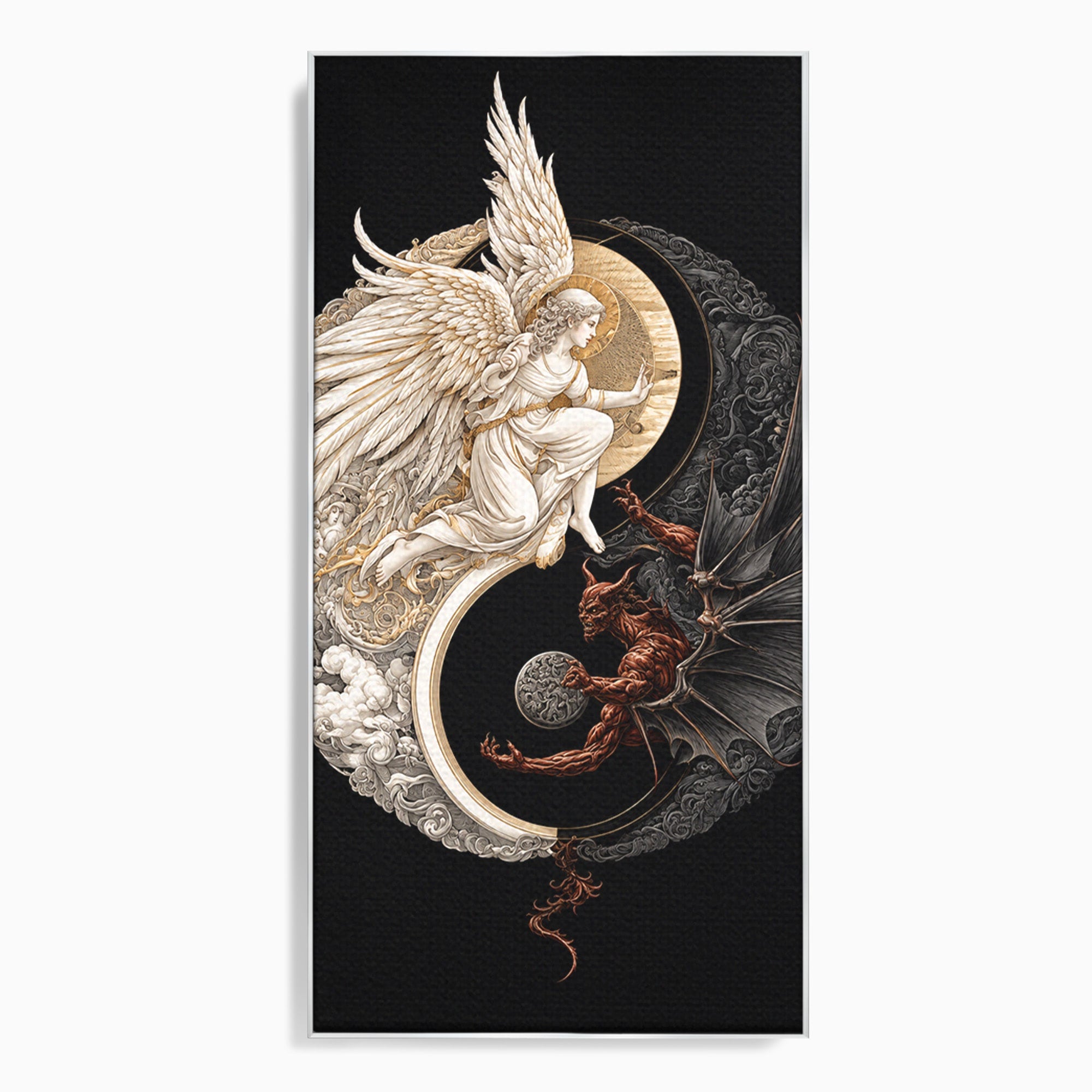 Tablou Canvas Premium LuxCanva® U1195, Armonie Celesta, Inger, Demon, Yin Yang, Simbolism, Dormitor, Culori Vibrante