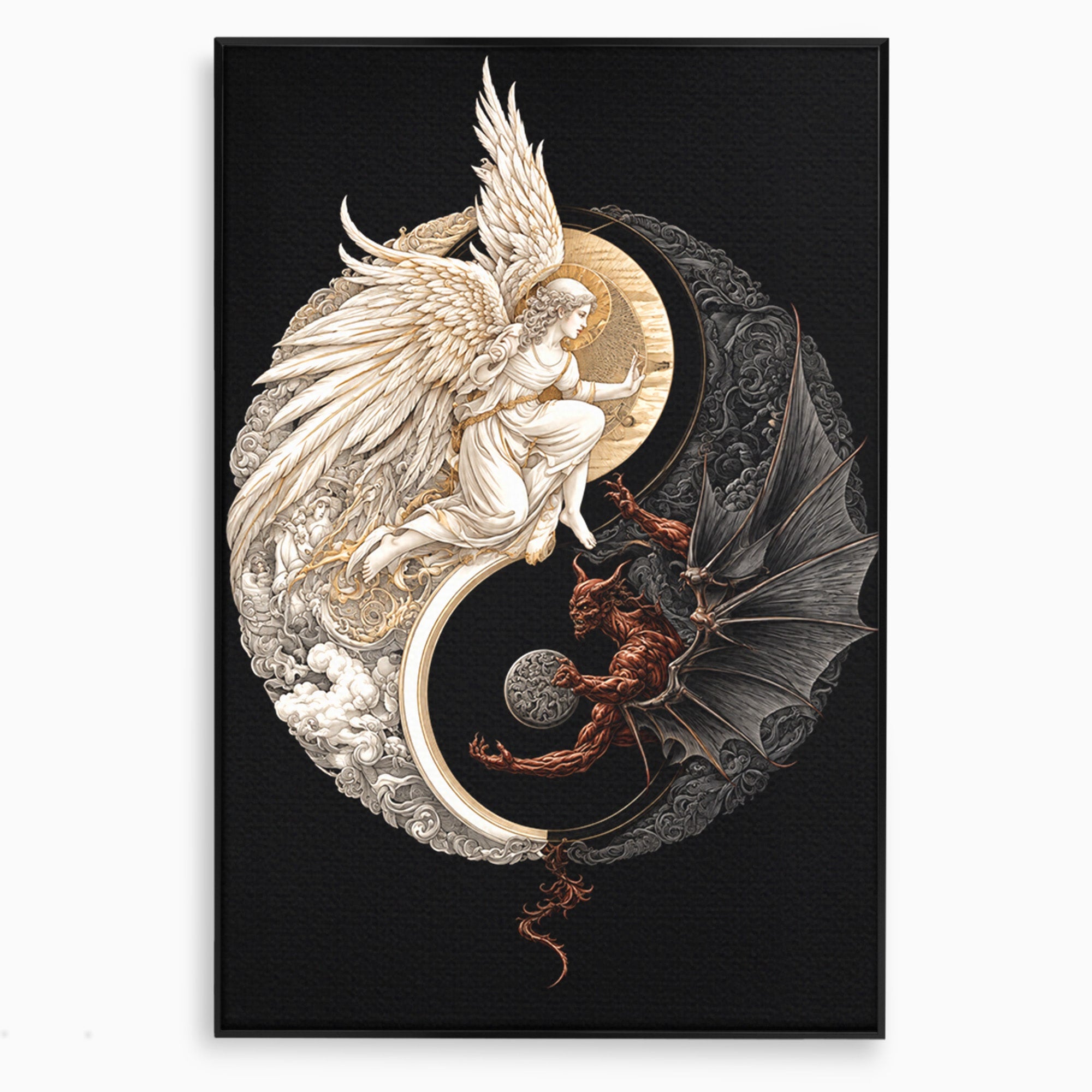 Tablou Canvas Premium LuxCanva® U1195, Armonie Celesta, Inger, Demon, Yin Yang, Simbolism, Dormitor, Culori Vibrante