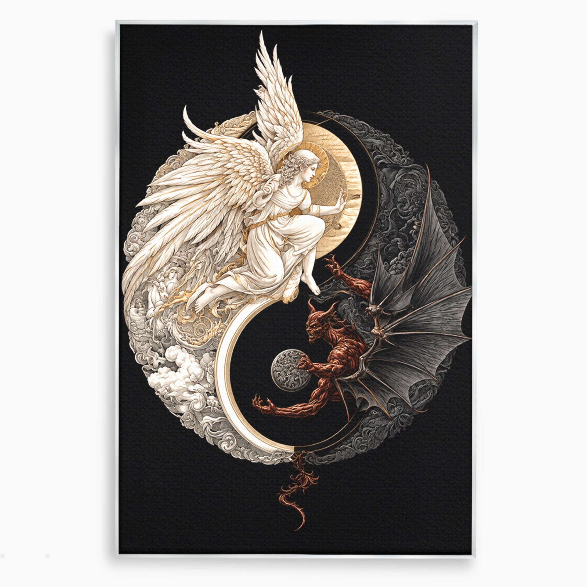 Tablou Canvas Premium LuxCanva® U1195, Armonie Celesta, Inger, Demon, Yin Yang, Simbolism, Dormitor, Culori Vibrante