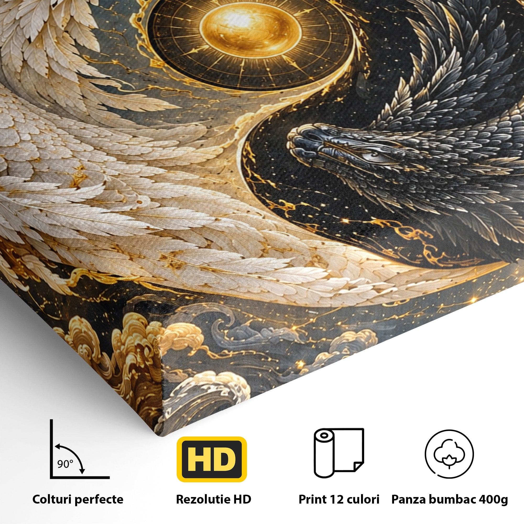 Tablou Canvas Premium LuxCanva® U1196, Dragonul Yin Si Yang, Mitologie, Echilibru, Fantezie, Dormitor, Dragon, Culori Vibrante
