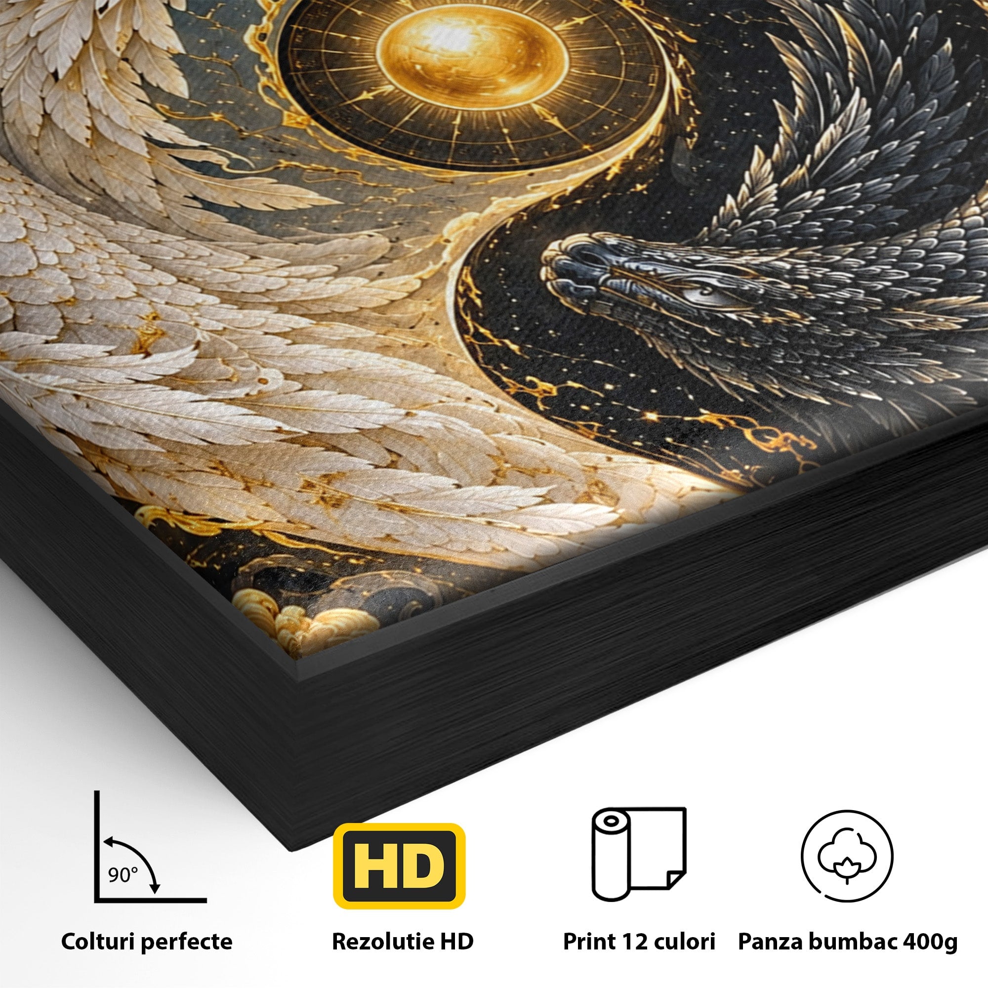 Tablou Canvas Premium LuxCanva® U1196, Dragonul Yin Si Yang, Mitologie, Echilibru, Fantezie, Dormitor, Dragon, Culori Vibrante