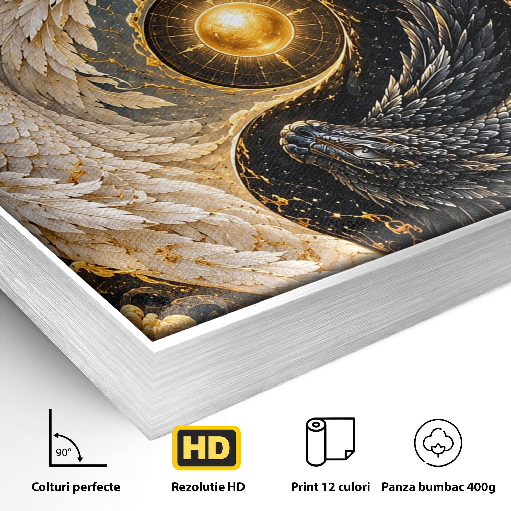 Tablou Canvas Premium LuxCanva® U1196, Dragonul Yin Si Yang, Mitologie, Echilibru, Fantezie, Dormitor, Dragon, Culori Vibrante
