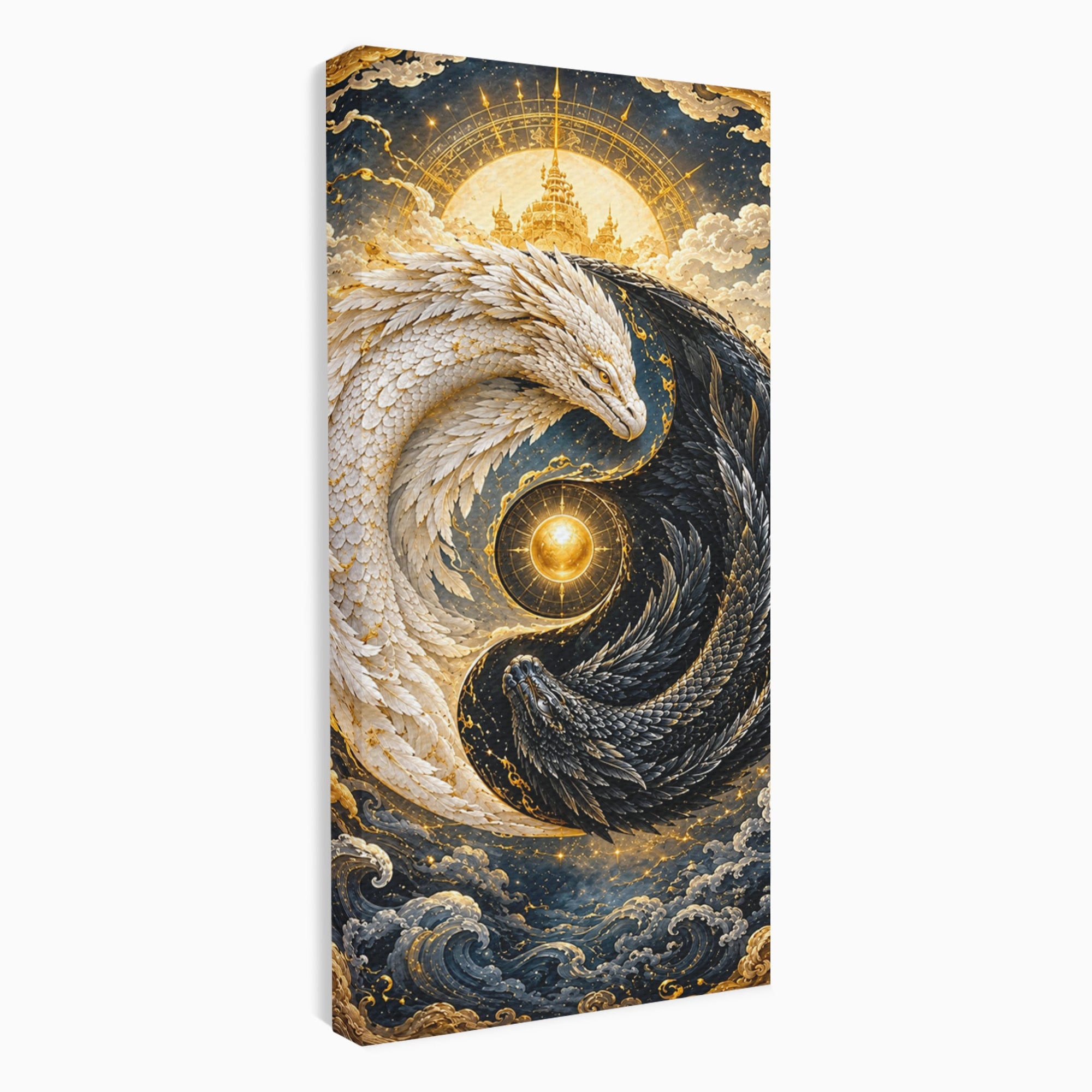 Tablou Canvas Premium LuxCanva® U1196, Dragonul Yin Si Yang, Mitologie, Echilibru, Fantezie, Dormitor, Dragon, Culori Vibrante
