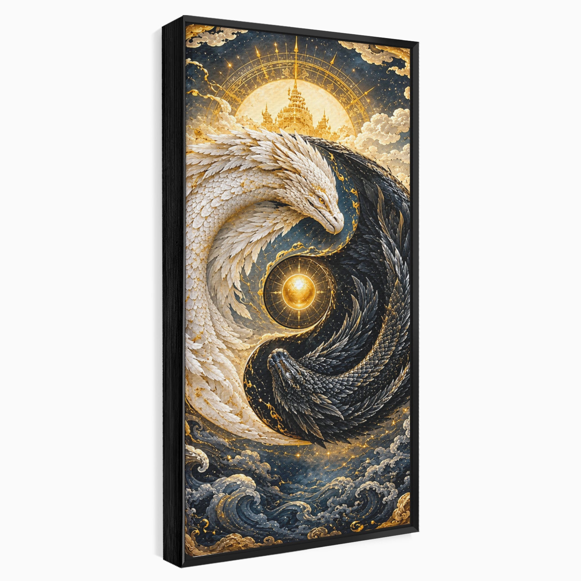 Tablou Canvas Premium LuxCanva® U1196, Dragonul Yin Si Yang, Mitologie, Echilibru, Fantezie, Dormitor, Dragon, Culori Vibrante