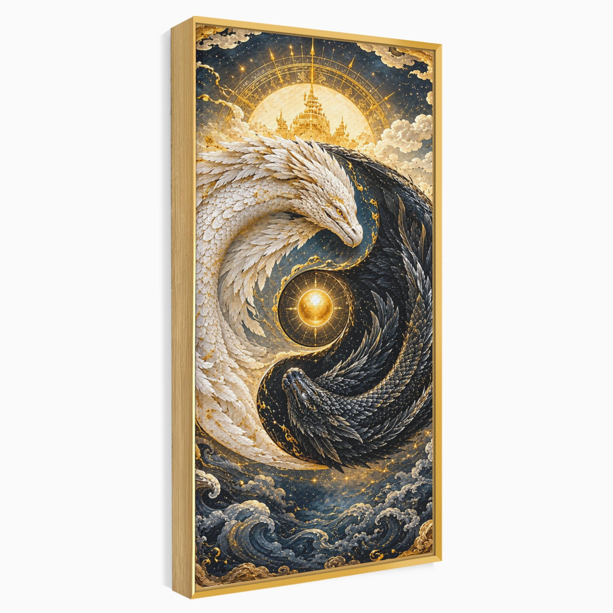 Tablou Canvas Premium LuxCanva® U1196, Dragonul Yin Si Yang, Mitologie, Echilibru, Fantezie, Dormitor, Dragon, Culori Vibrante