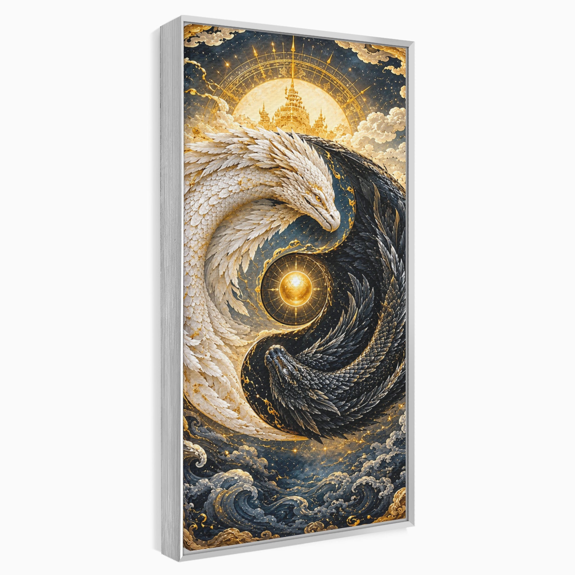 Tablou Canvas Premium LuxCanva® U1196, Dragonul Yin Si Yang, Mitologie, Echilibru, Fantezie, Dormitor, Dragon, Culori Vibrante