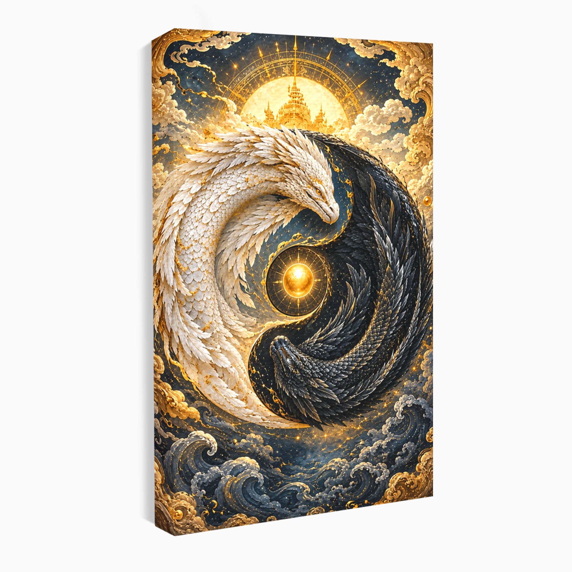 Tablou Canvas Premium LuxCanva® U1196, Dragonul Yin Si Yang, Mitologie, Echilibru, Fantezie, Dormitor, Dragon, Culori Vibrante