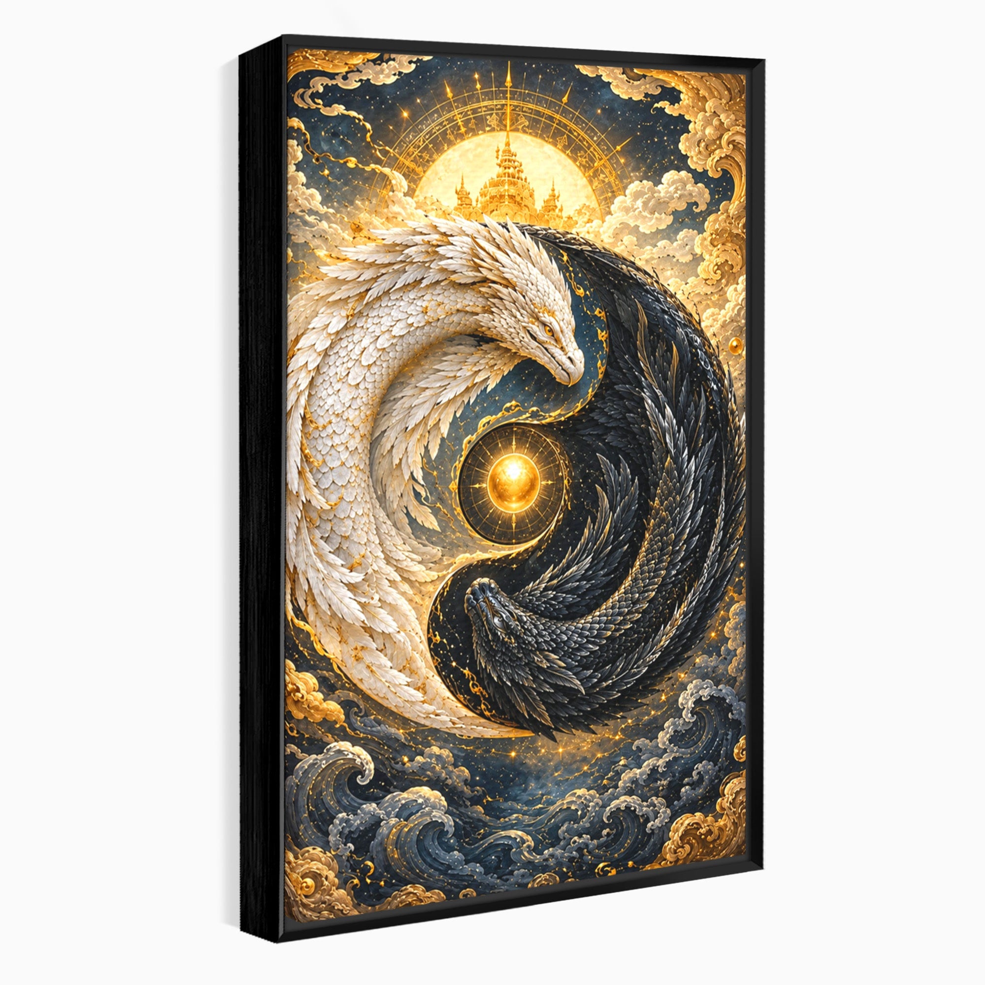 Tablou Canvas Premium LuxCanva® U1196, Dragonul Yin Si Yang, Mitologie, Echilibru, Fantezie, Dormitor, Dragon, Culori Vibrante